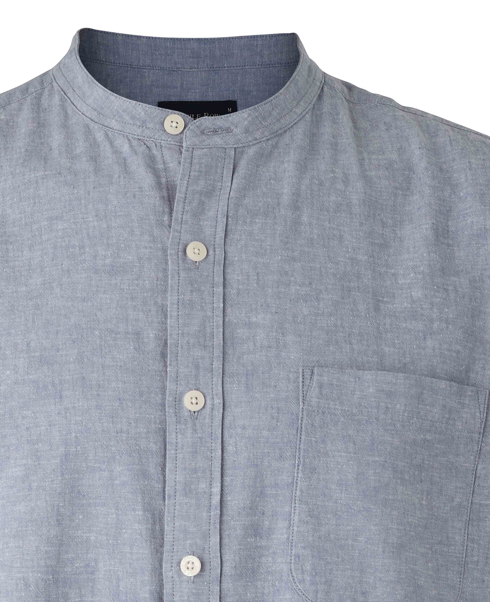 Men's Denim Blue Linen Cotton Classic Fit Grandad Collar Casual Shirt - Size: Small x Standard - 33.5" - Savile Row Company - image 2