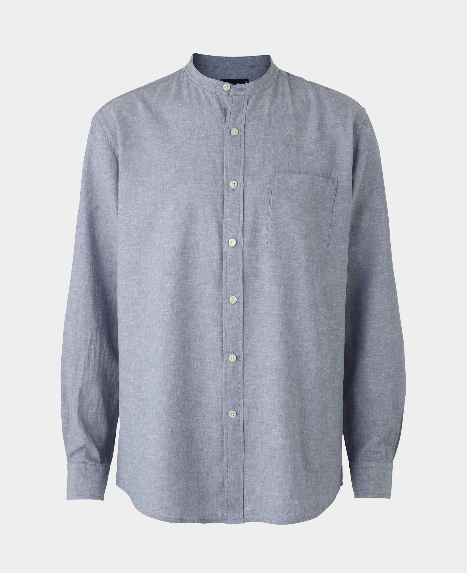 Men's Denim Blue Linen Cotton Classic Fit Grandad Collar Casual Shirt - Size: Small x Standard - 33.5" - Savile Row Company - image 5