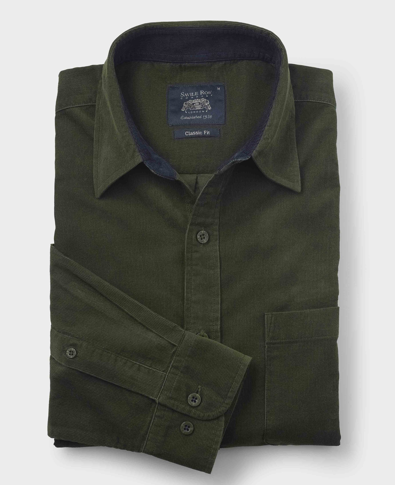 Men's Khaki Cotton Babycord Classic Fit Casual Shirt - Size: Small x Standard - 33.5" - Savile Row Company - image 2
