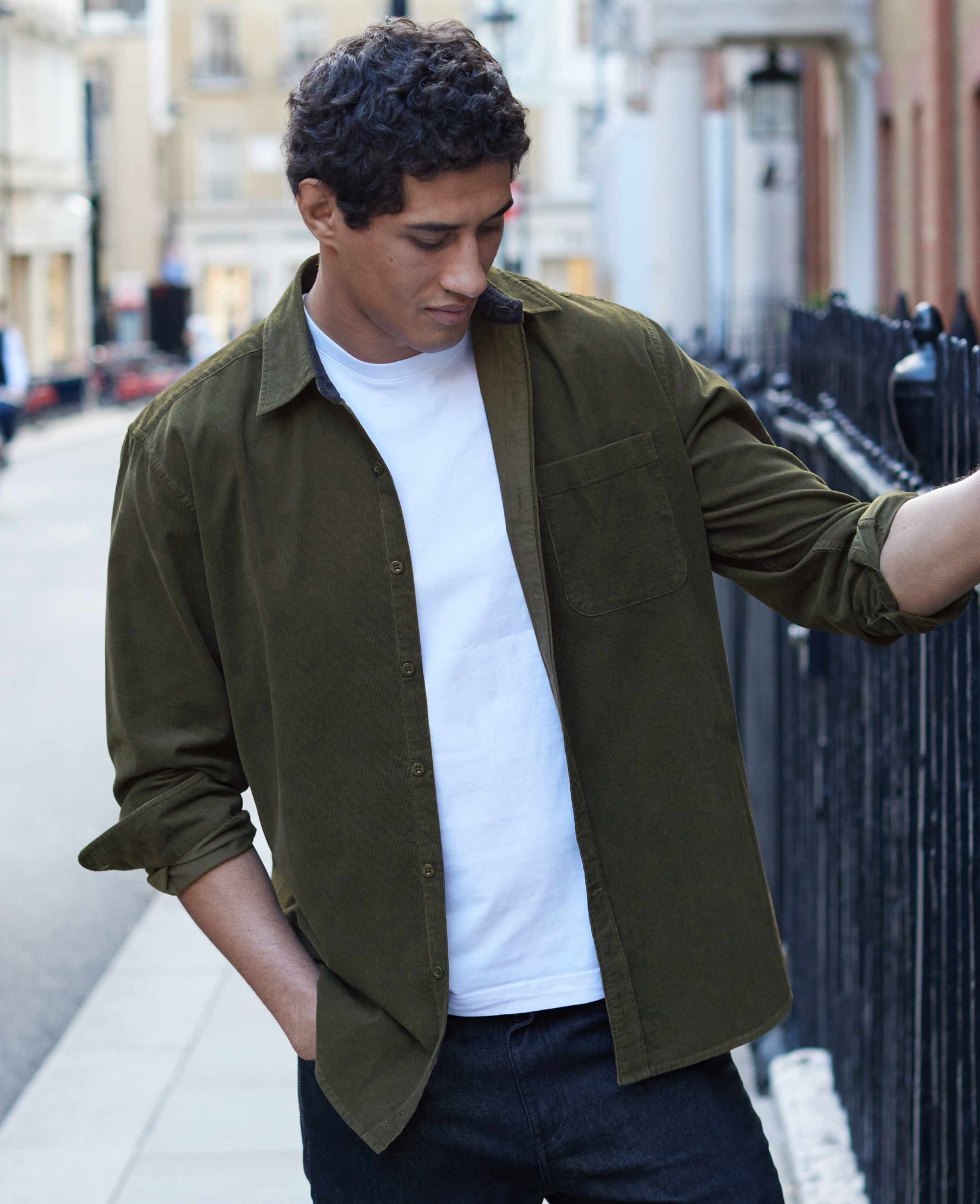 Men's Khaki Cotton Babycord Classic Fit Casual Shirt - Size: Small x Standard - 33.5" - Savile Row Company - image 3