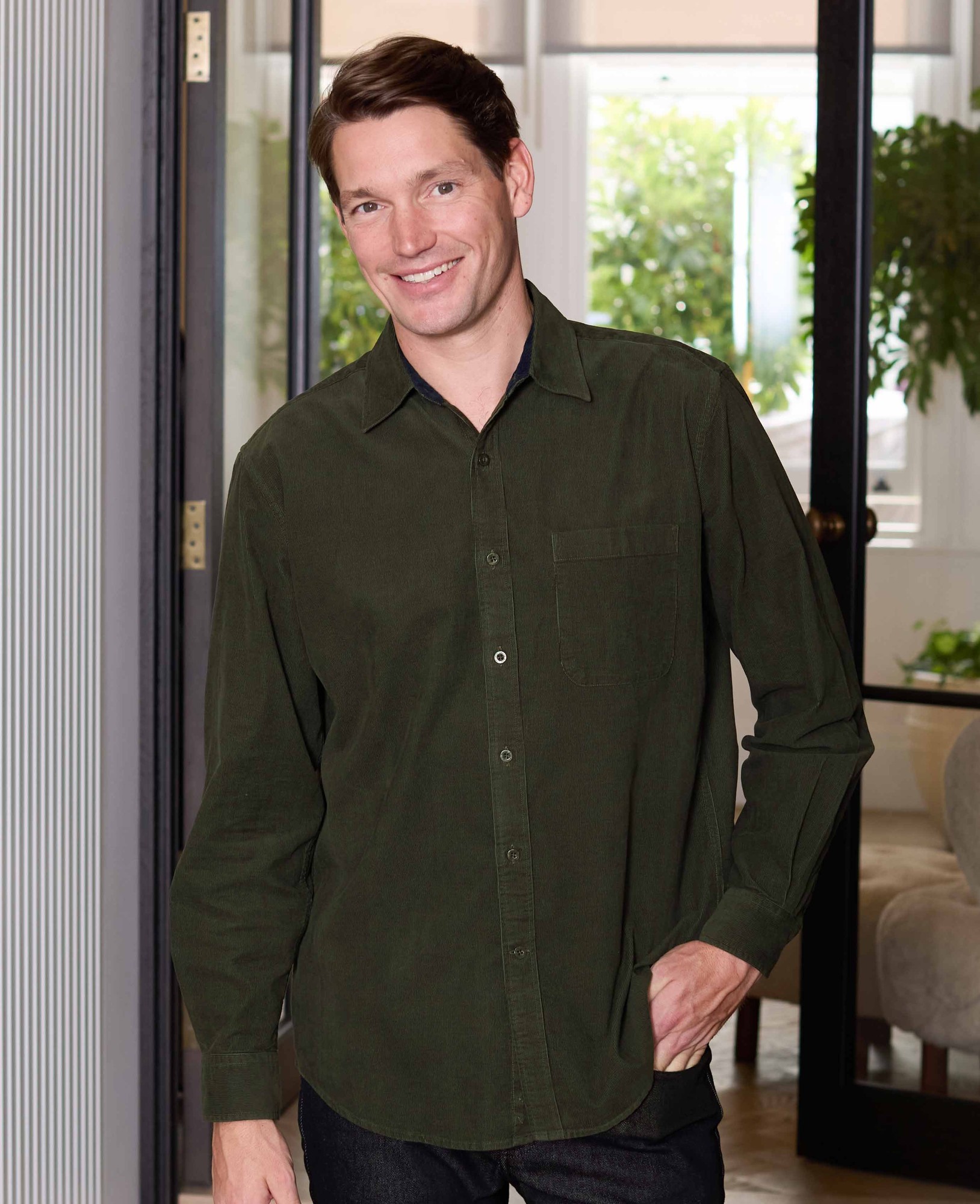 Men's Khaki Cotton Babycord Classic Fit Casual Shirt - Size: Small x Standard - 33.5" - Savile Row Company - image 4