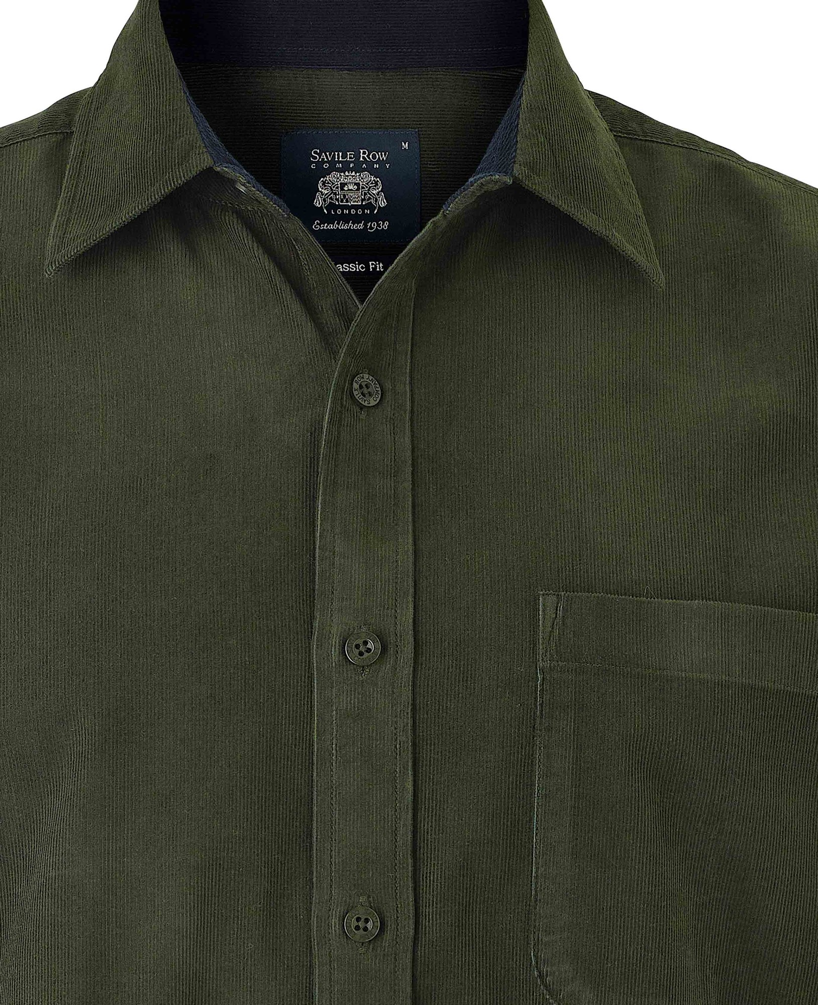Men's Khaki Cotton Babycord Classic Fit Casual Shirt - Size: Small x Standard - 33.5" - Savile Row Company - image 5