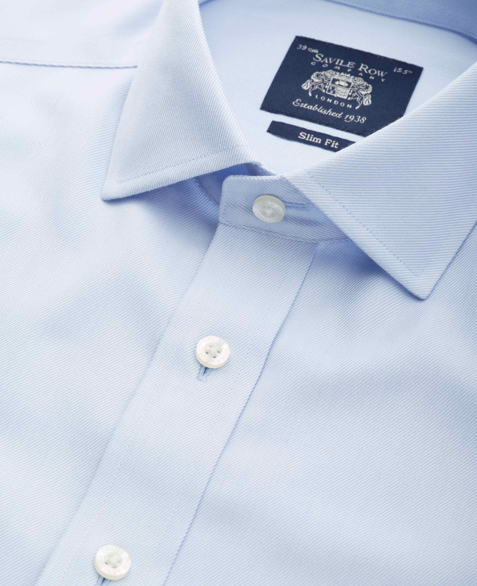 Men's Light Blue Cotton Twill Slim Fit Non-Iron Shirt - Double Cuff - Size: 14.5" x Standard - 33" - Savile Row Company - image 4