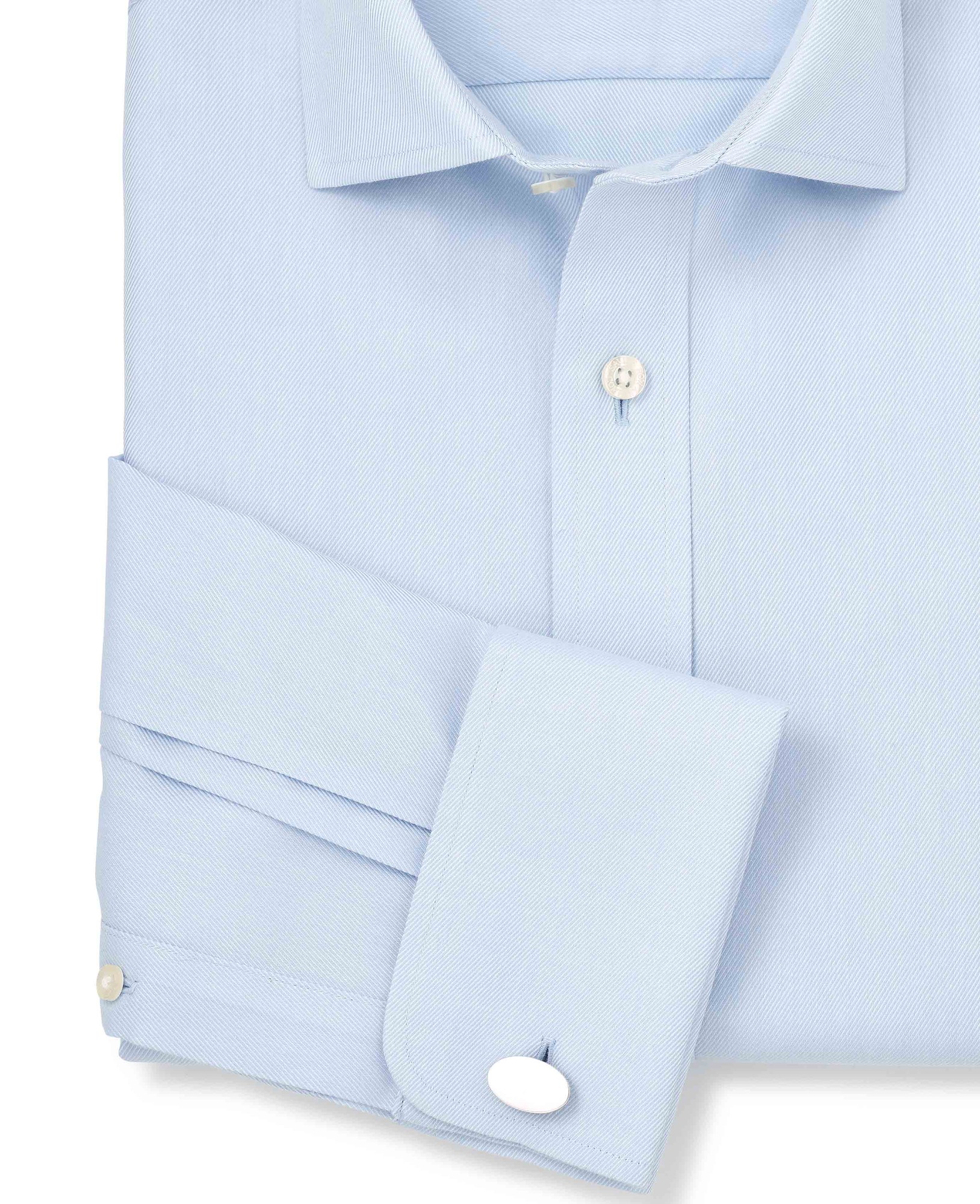 Men's Light Blue Cotton Twill Slim Fit Non-Iron Shirt - Double Cuff - Size: 16" x Extra Long - 36.5" - Savile Row Company - image 5