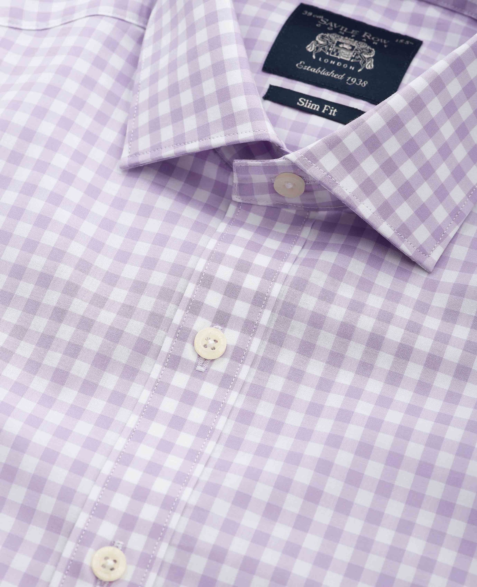 Men's Lilac Cotton Gingham Check Slim Fit Formal Shirt - Single Cuff - Size: 14.5" x Standard - 33" - Savile Row Company - image 4