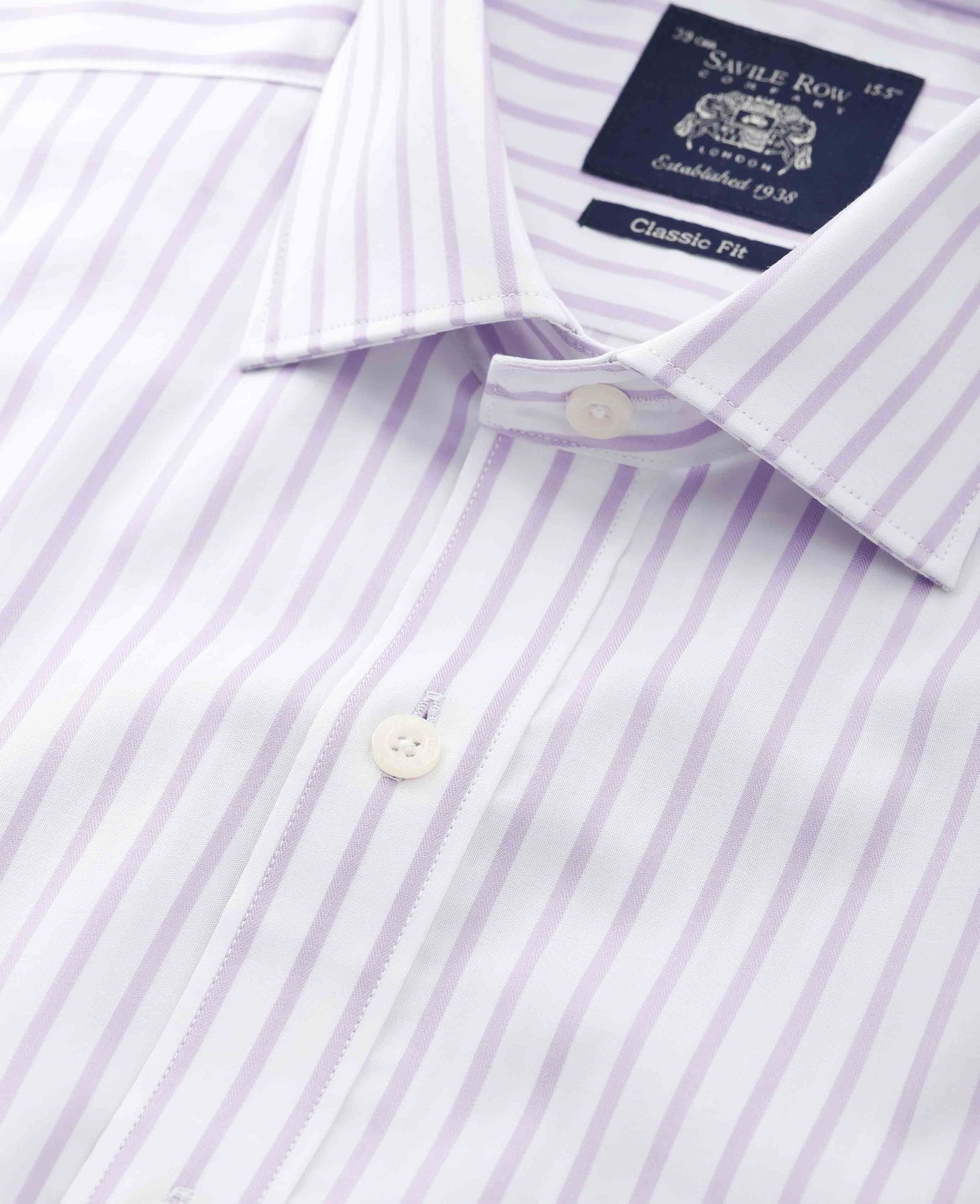 Men's Lilac Cotton Stripe Classic Fit Formal Shirt - Single Cuff - Size: 16" x Standard - 34.5" - Savile Row Company - image 3