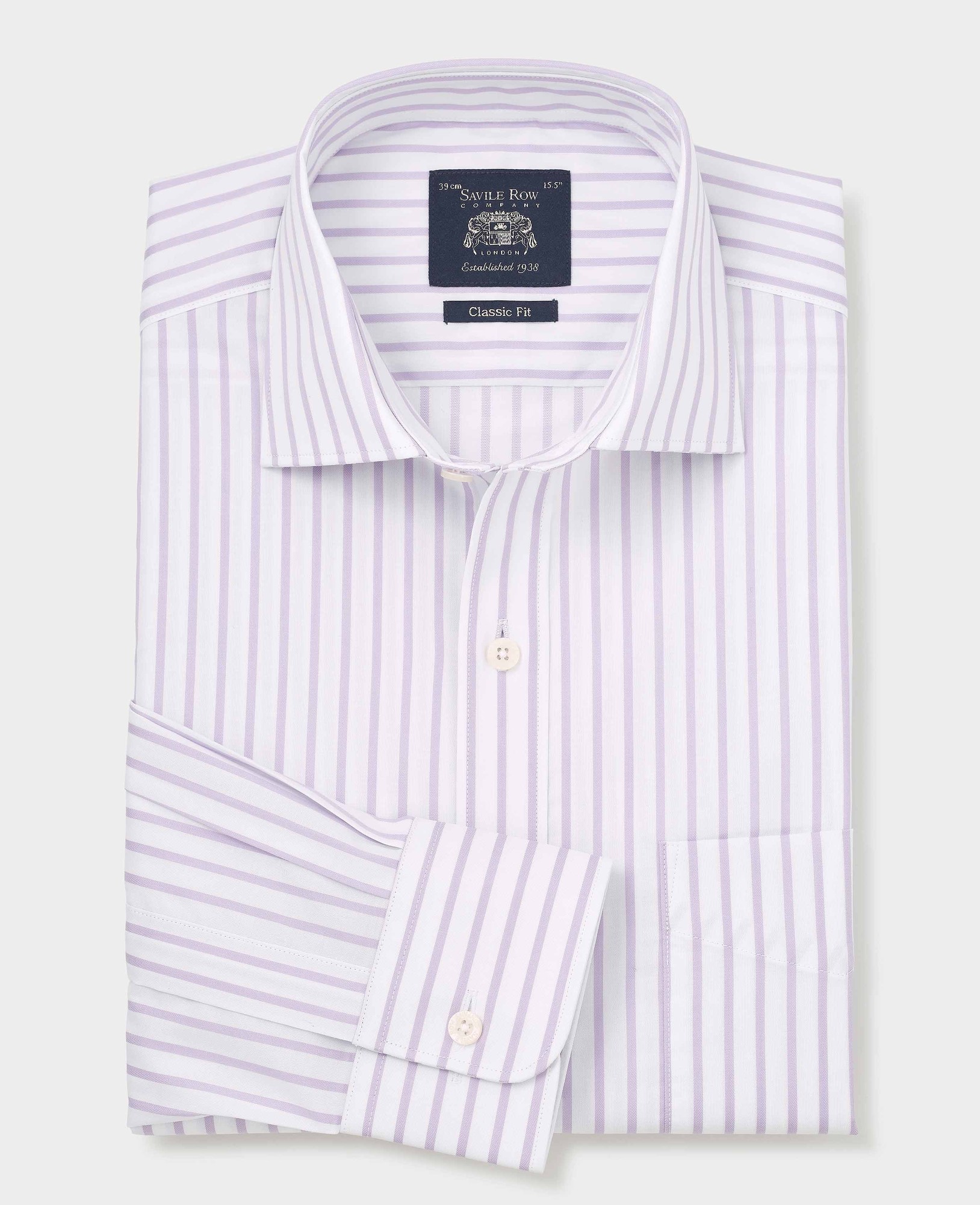 Men's Lilac Cotton Stripe Classic Fit Formal Shirt - Single Cuff - Size: 18" x Standard - 36.5" - Savile Row Company - image 2