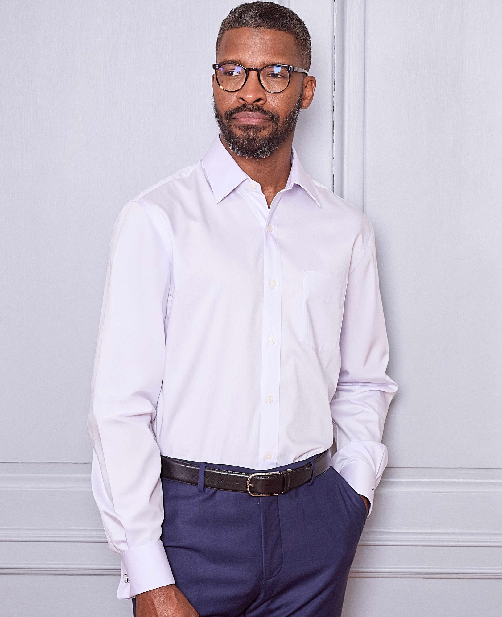 Men's Lilac Cotton Twill Classic Fit Formal Shirt - Double Cuff - Size: 15.5" x Extra Long - 36" - Savile Row Company - image 2