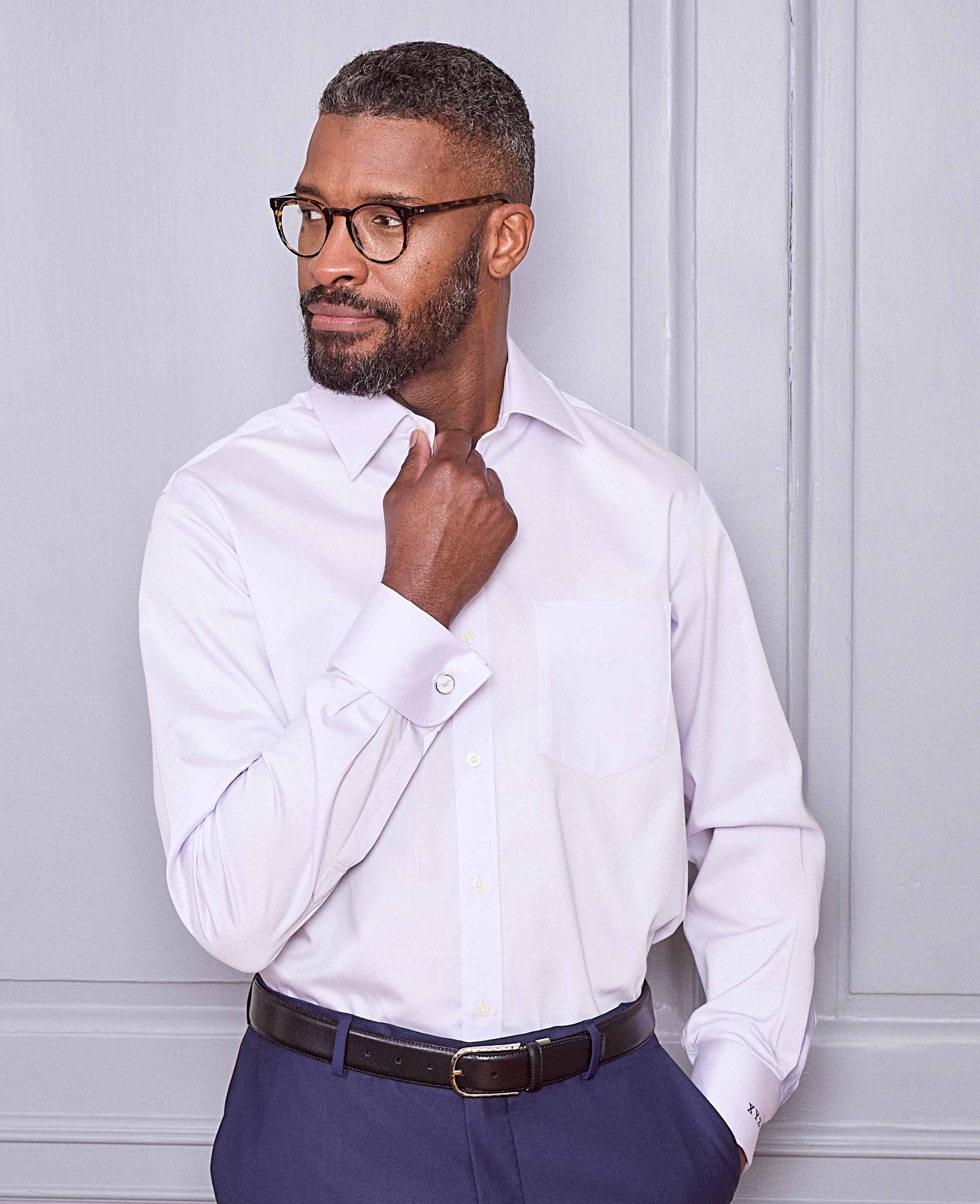 Men's Lilac Cotton Twill Classic Fit Formal Shirt - Double Cuff - Size: 18" x Standard - 36.5" - Savile Row Company - image 5