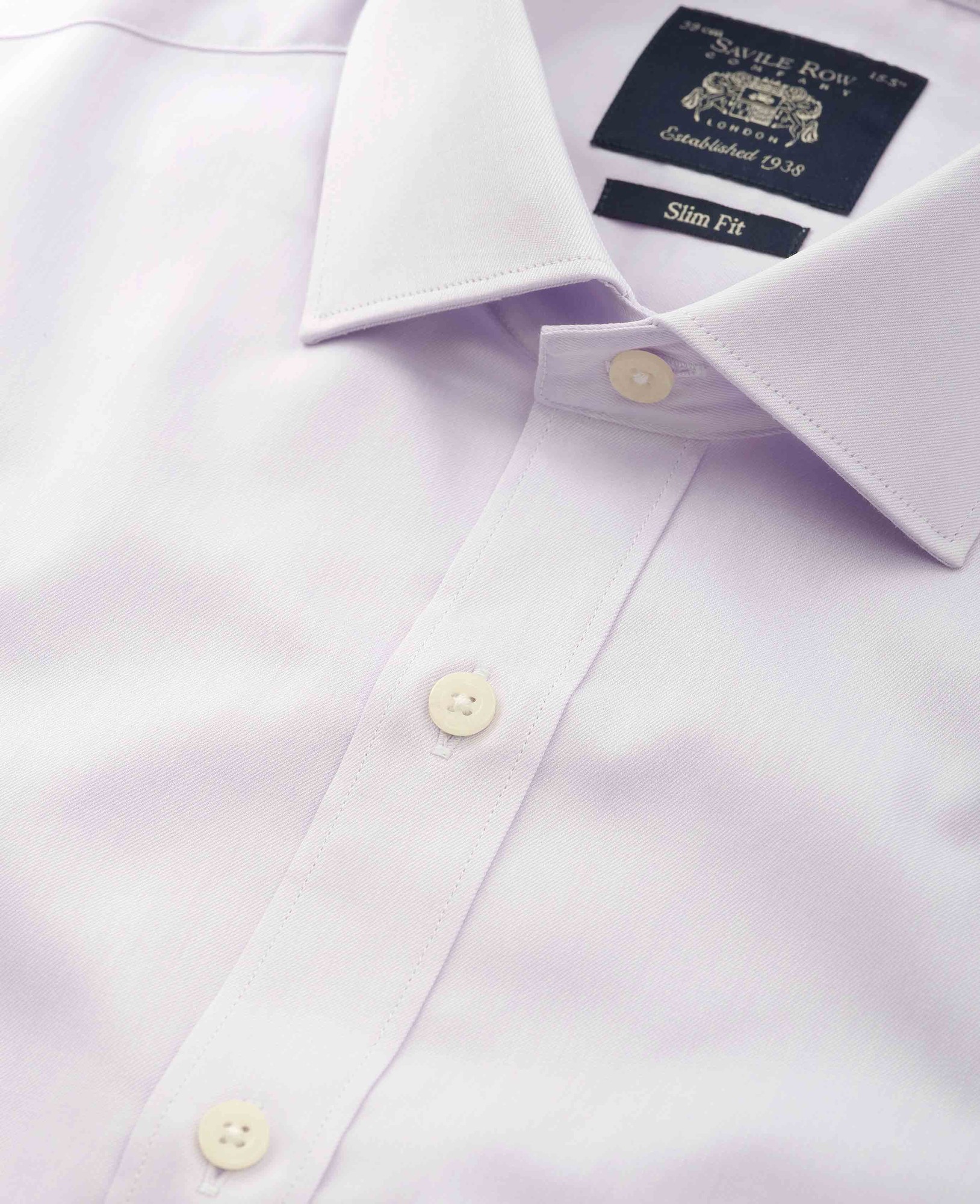 Men's Lilac Cotton Twill Slim Fit Formal Shirt - Single Cuff - Size: 14.5" x Standard - 33" - Savile Row Company - image 3
