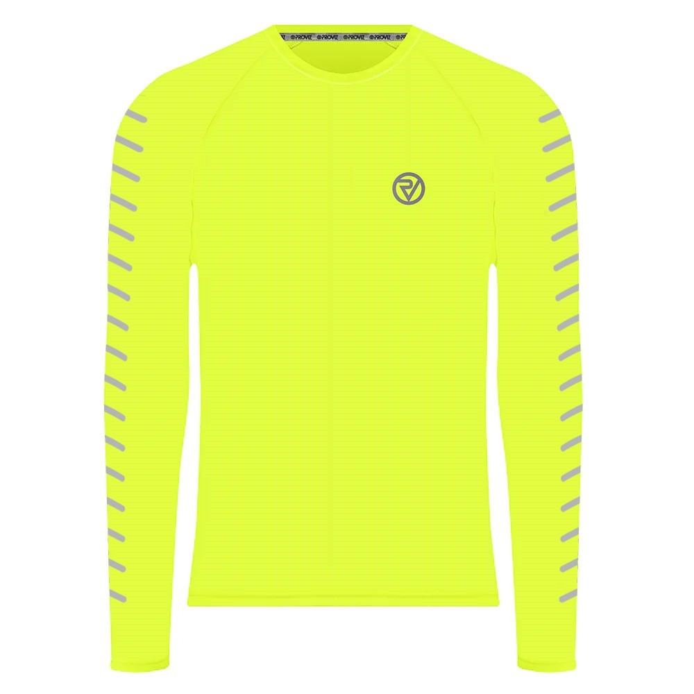 Bright yellow long sleeve top featuring reflective striped accents on the sleeves and a small Proviz logo on the chest, made from lightweight, moisture-wicking material.