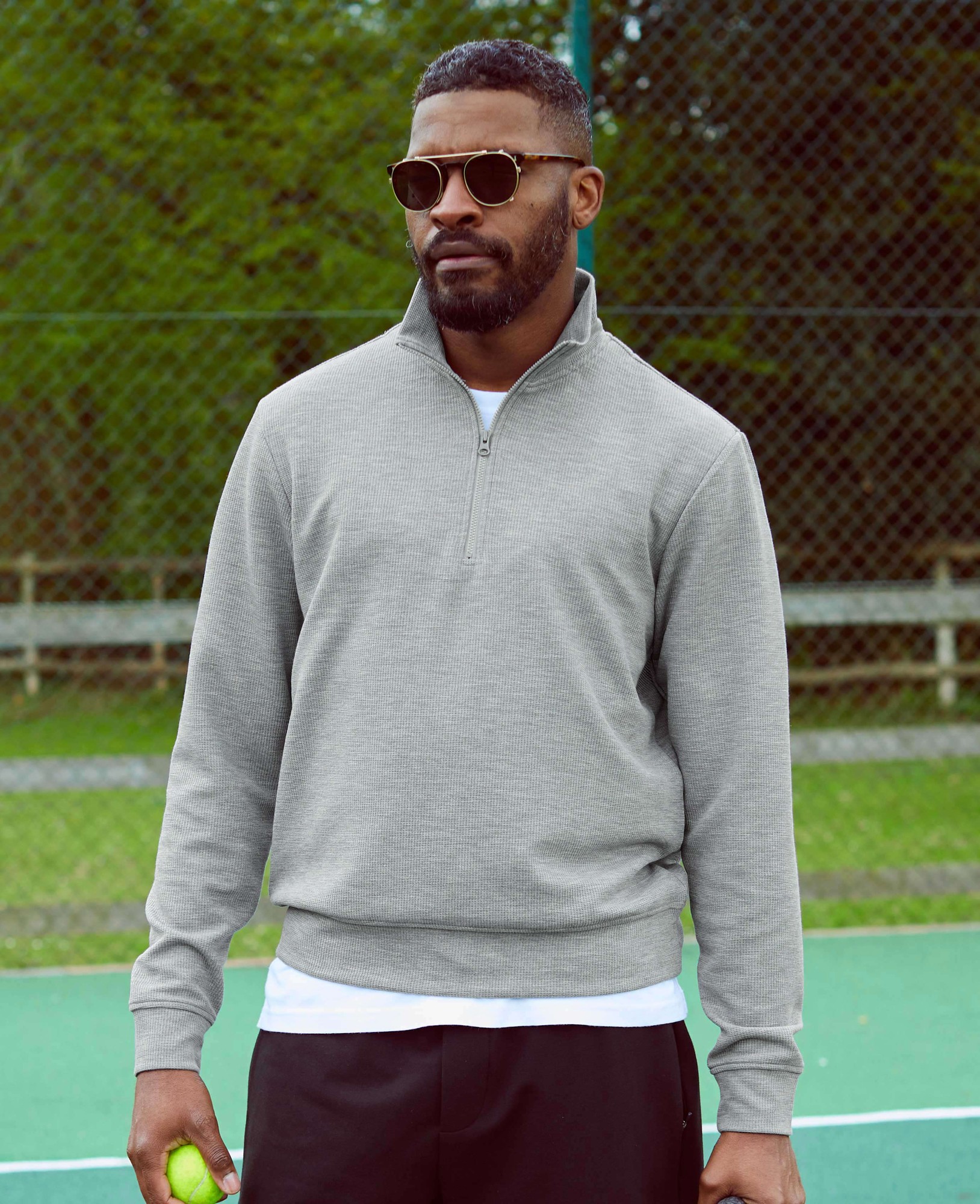Men's Marl Grey Sweat Wicking Half-Zip Waffle Sweatshirt [RTC] - Size: Small - Savile Row Company - image 5