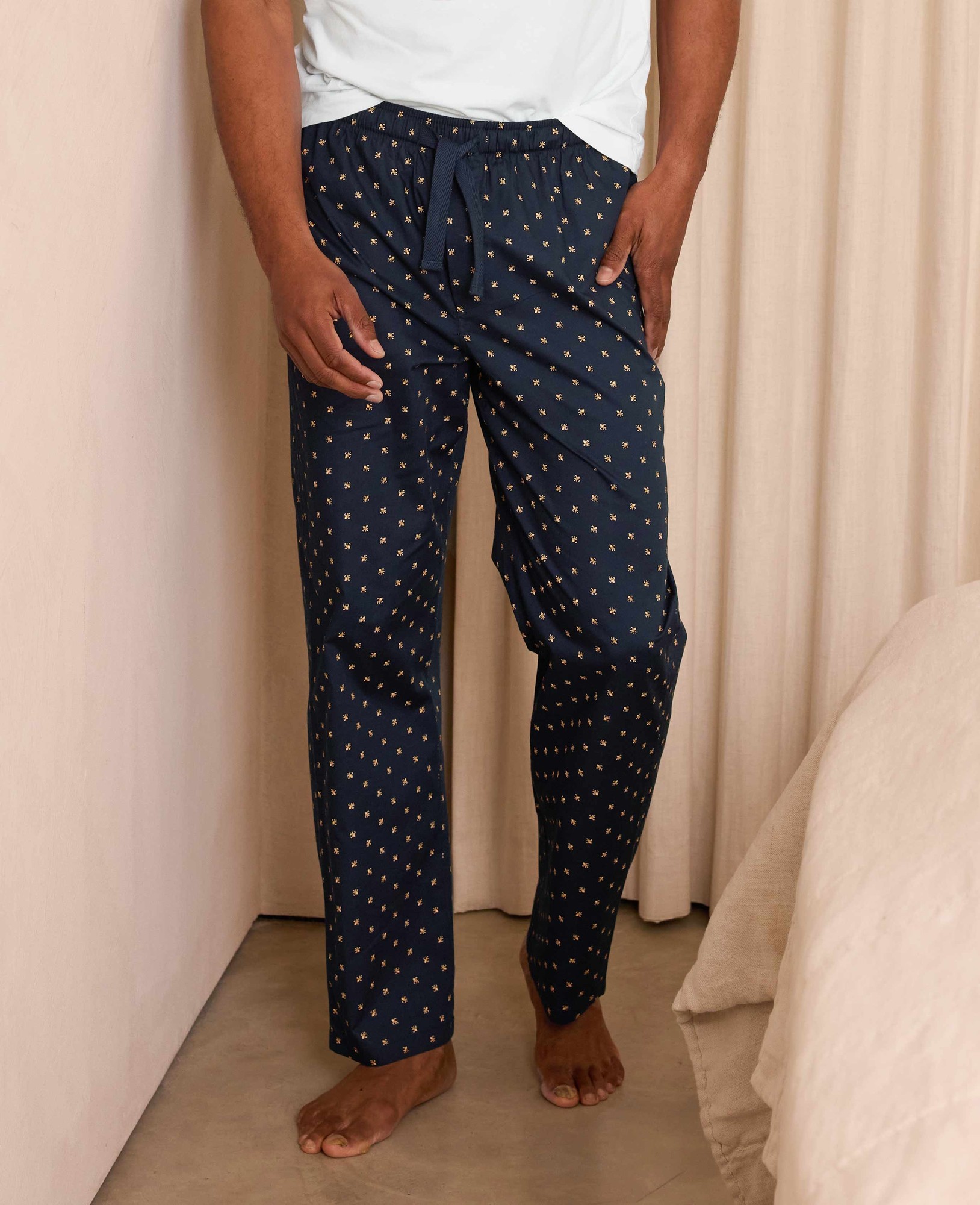 Men's Navy Cotton Fleur De Lys Lounge Pants - Size: Large - Savile Row Company - image 3