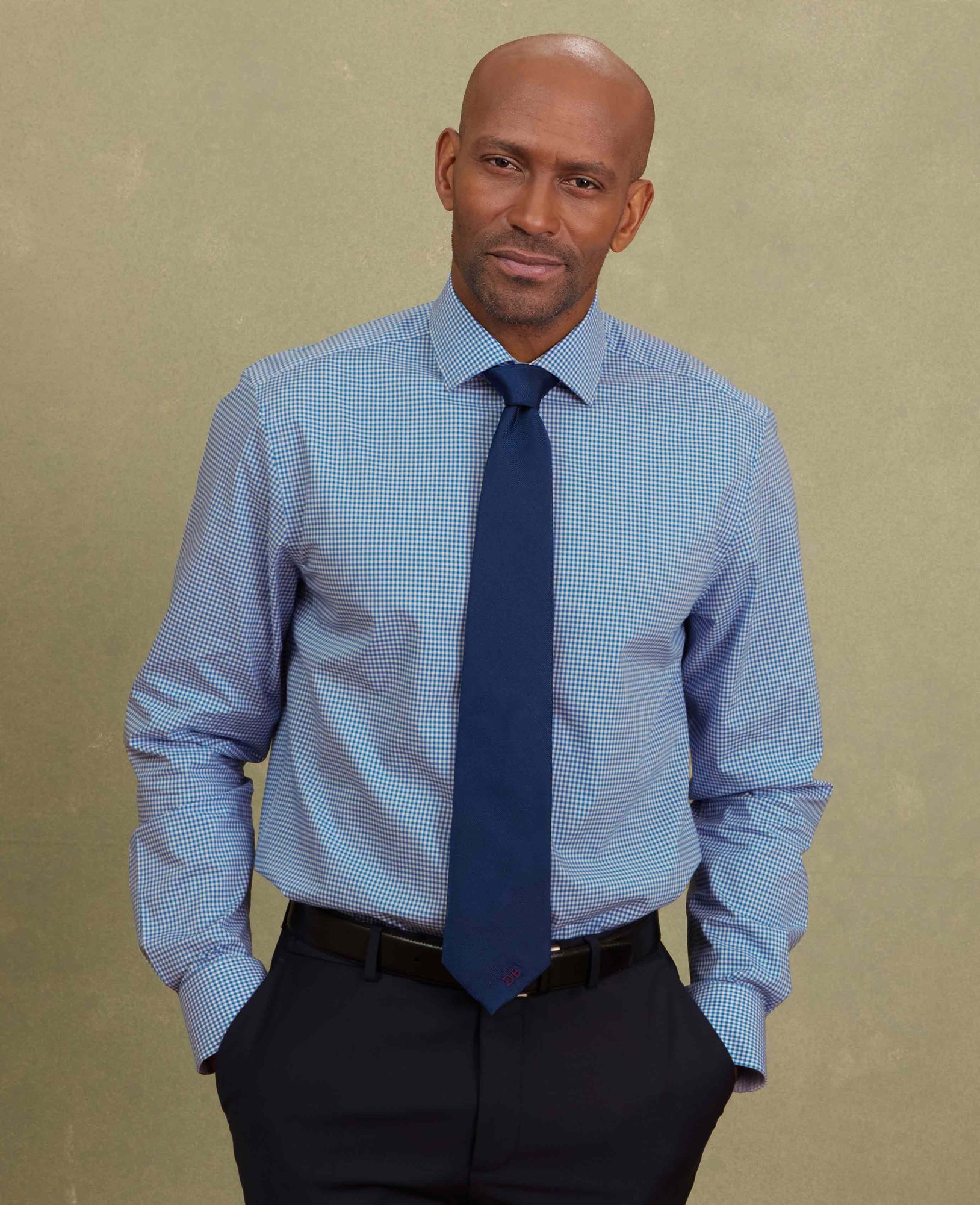 Men's Navy Cotton Gingham Slim Fit Formal Shirt - Single Cuff - Size: 16.5" x Extra Long - 37" - Savile Row Company - image 2