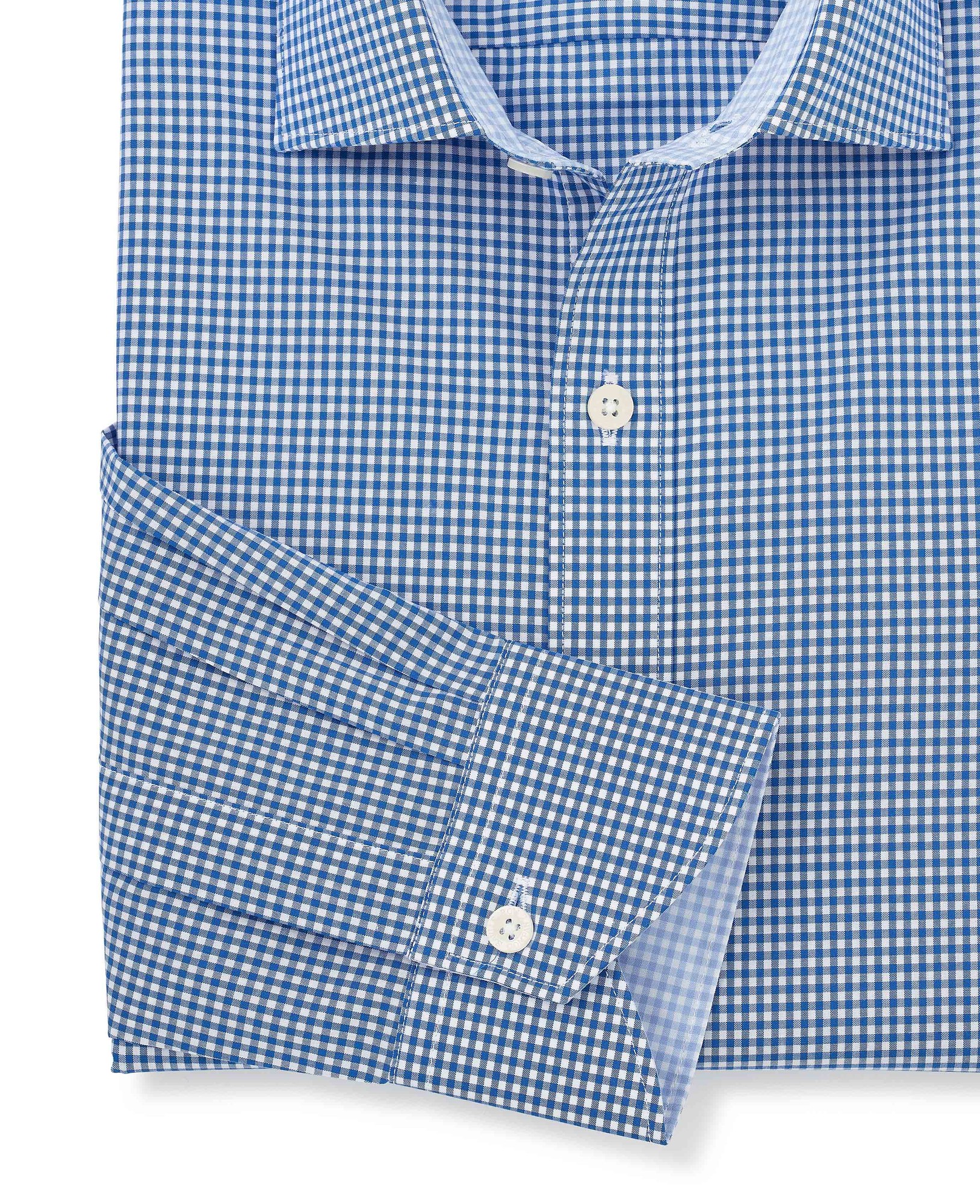 Men's Navy Cotton Gingham Slim Fit Formal Shirt - Single Cuff - Size: 16.5" x Extra Long - 37" - Savile Row Company - image 5