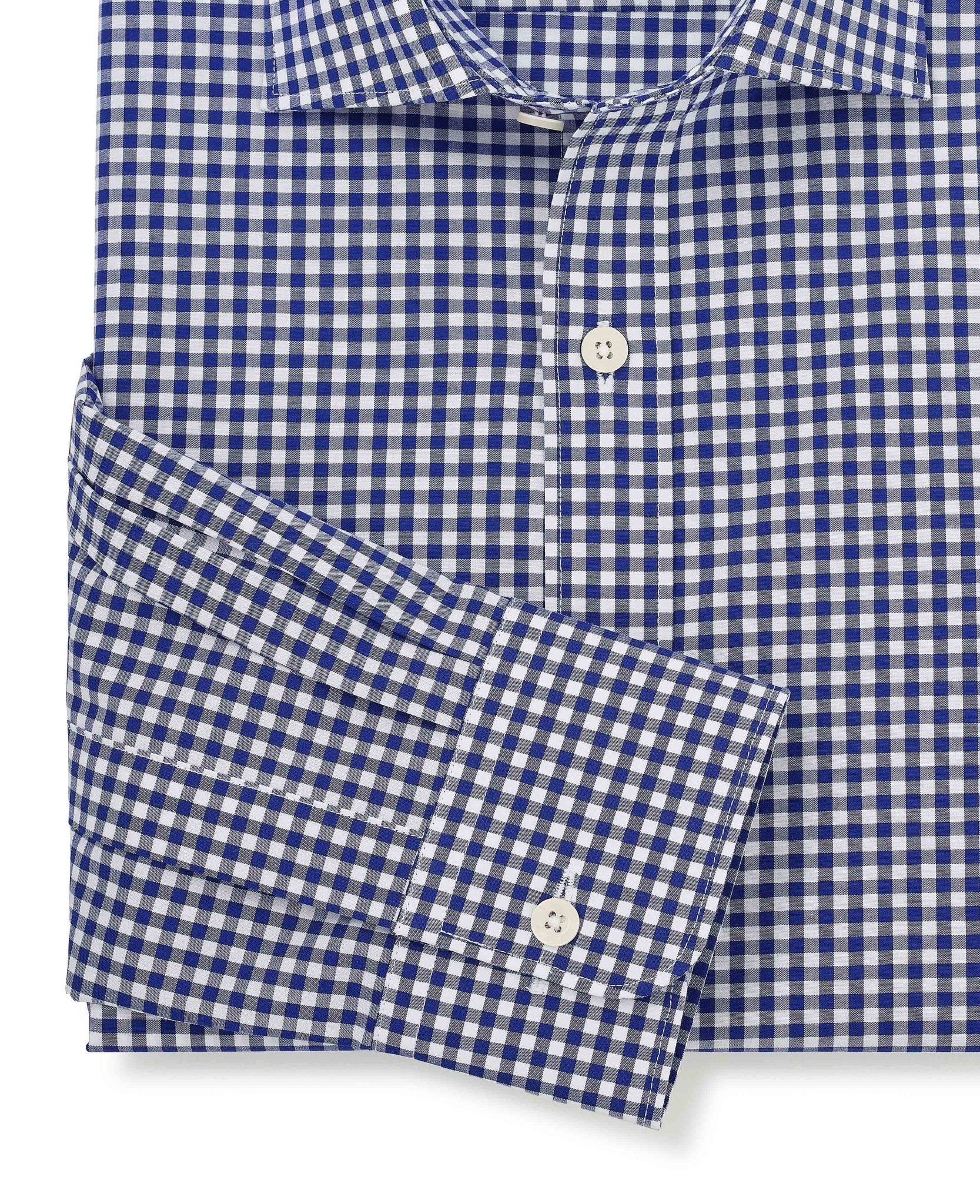 Men's Navy Cotton Poplin Gingham Check Classic Fit Formal Shirt - Single Cuff - Size: 16.5" x Extra Long - 37" - Savile Row Company - image 5