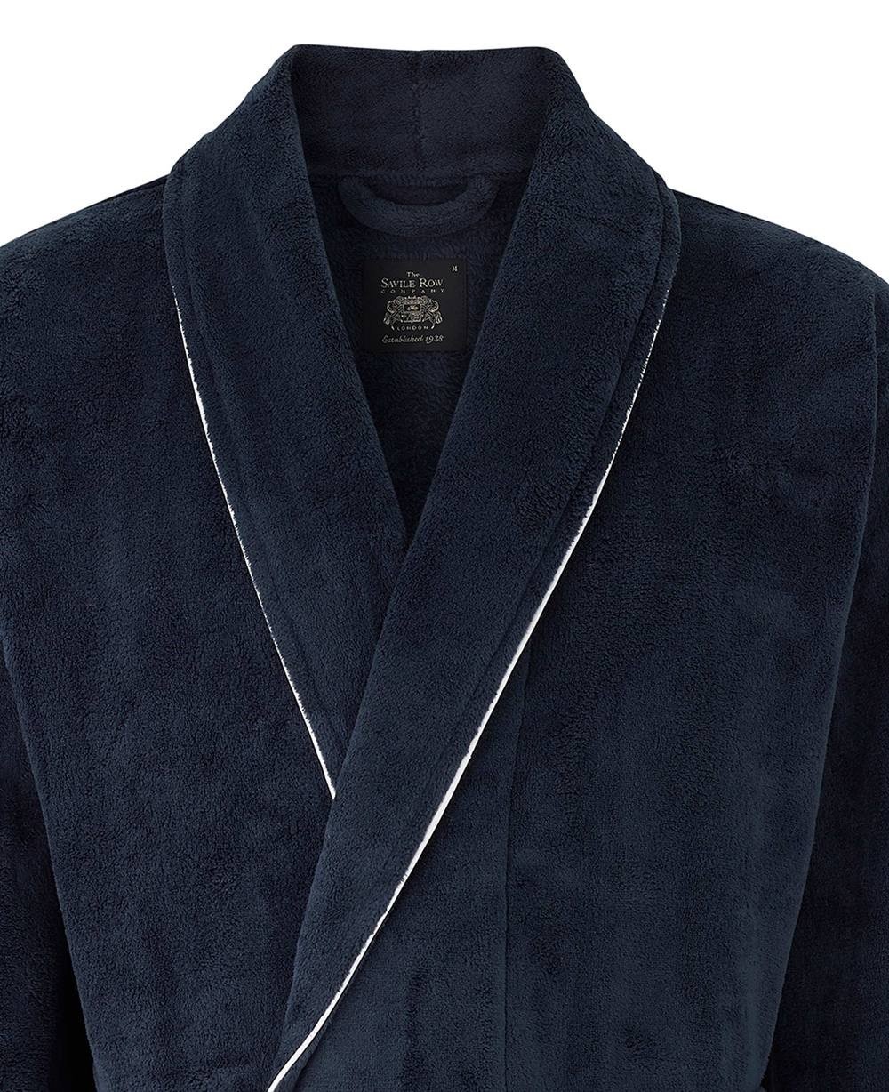 Men's Navy Fleece Dressing Gown With Piping - Size: Small - Savile Row Company - image 2