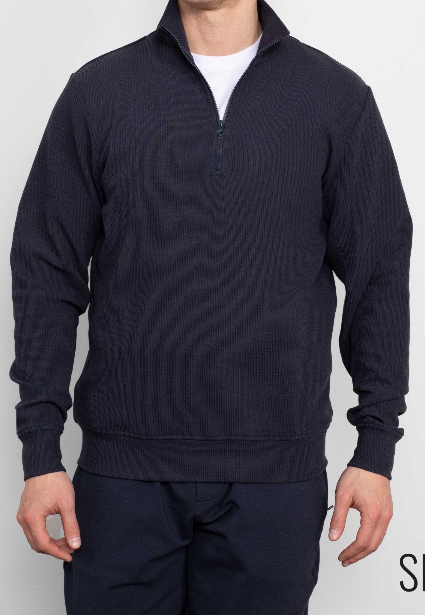 Men's Navy Half-Zip Waffle Sweatshirt [RTC] - Size: Medium - Savile Row Company - image 3