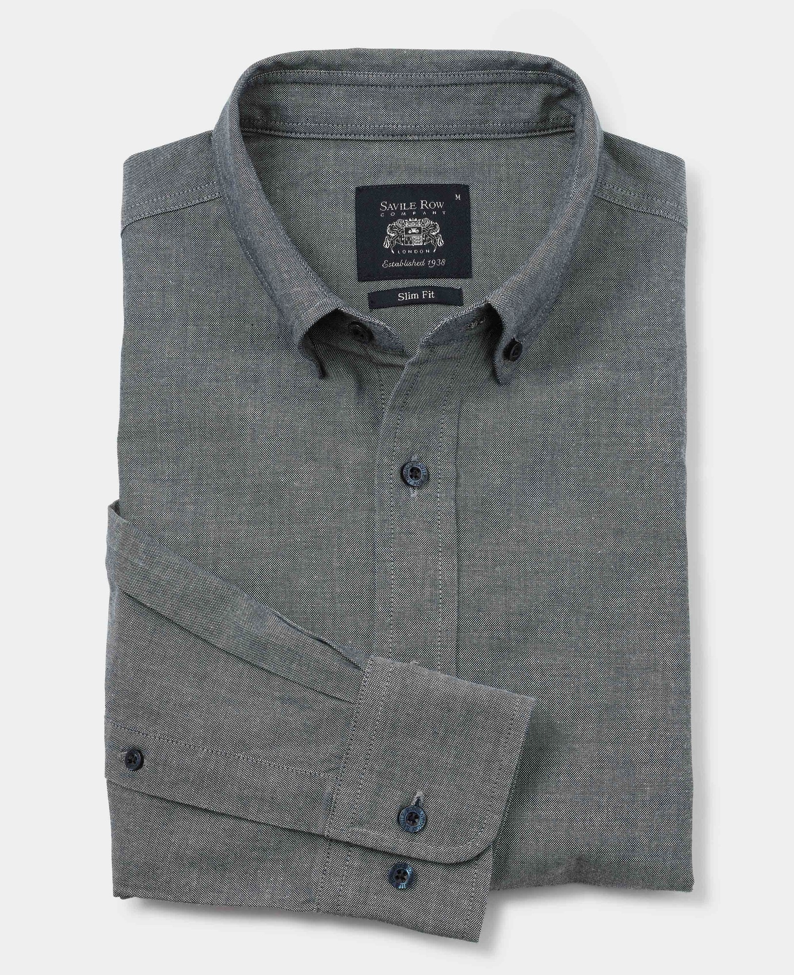 Men's Navy Slim Fit Chambray Oxford Shirt - Size: Large x Extra Long - 37.5" - Savile Row Company - image 2
