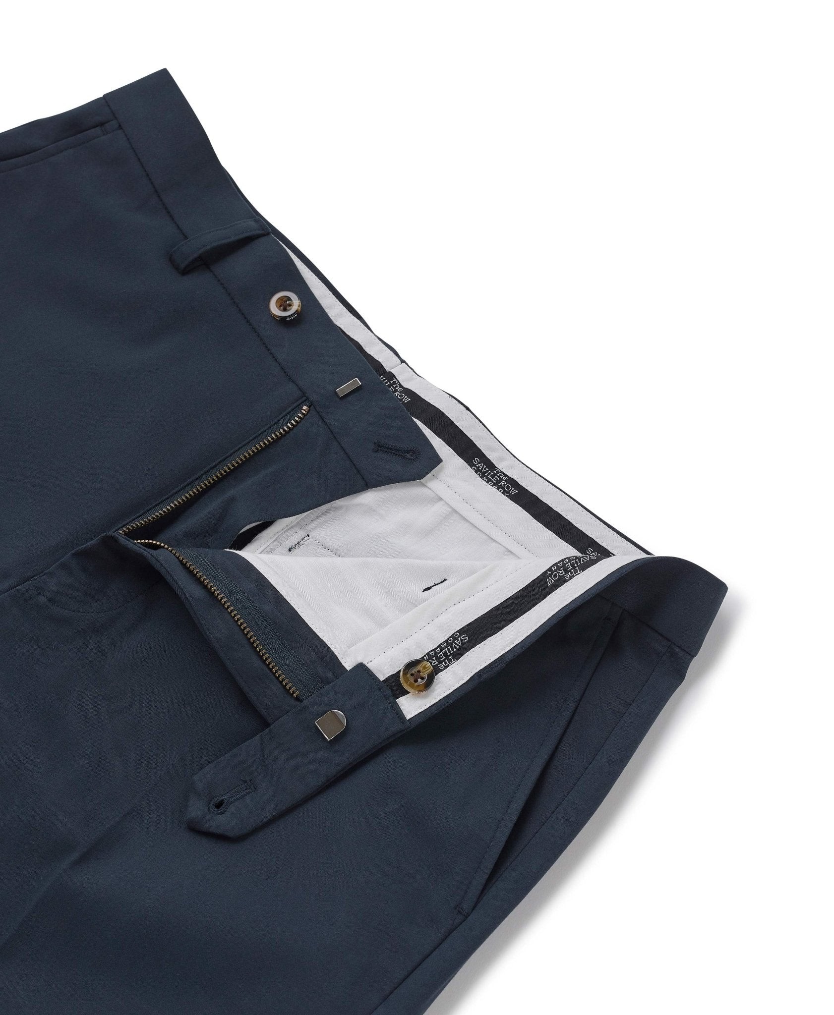 Men's Navy Stretch Cotton Classic Fit Flat Front Chinos - Size: 32" x 34" - Savile Row Company - image 2