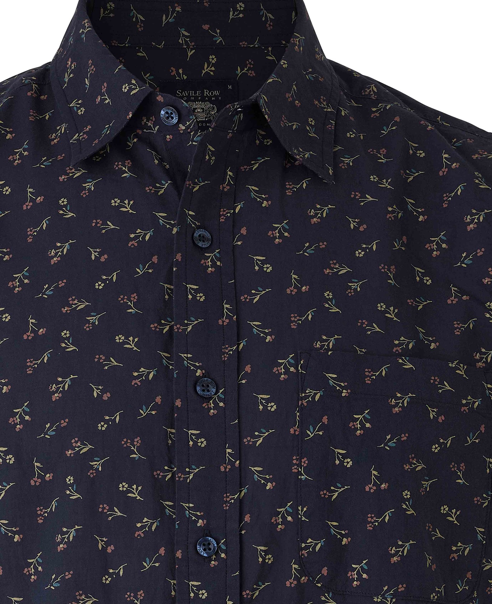 Men's Navy Stretch Cotton Classic Fit Floral Casual Shirt - Size: XL x Extra Long - 38.5" - Savile Row Company - image 4