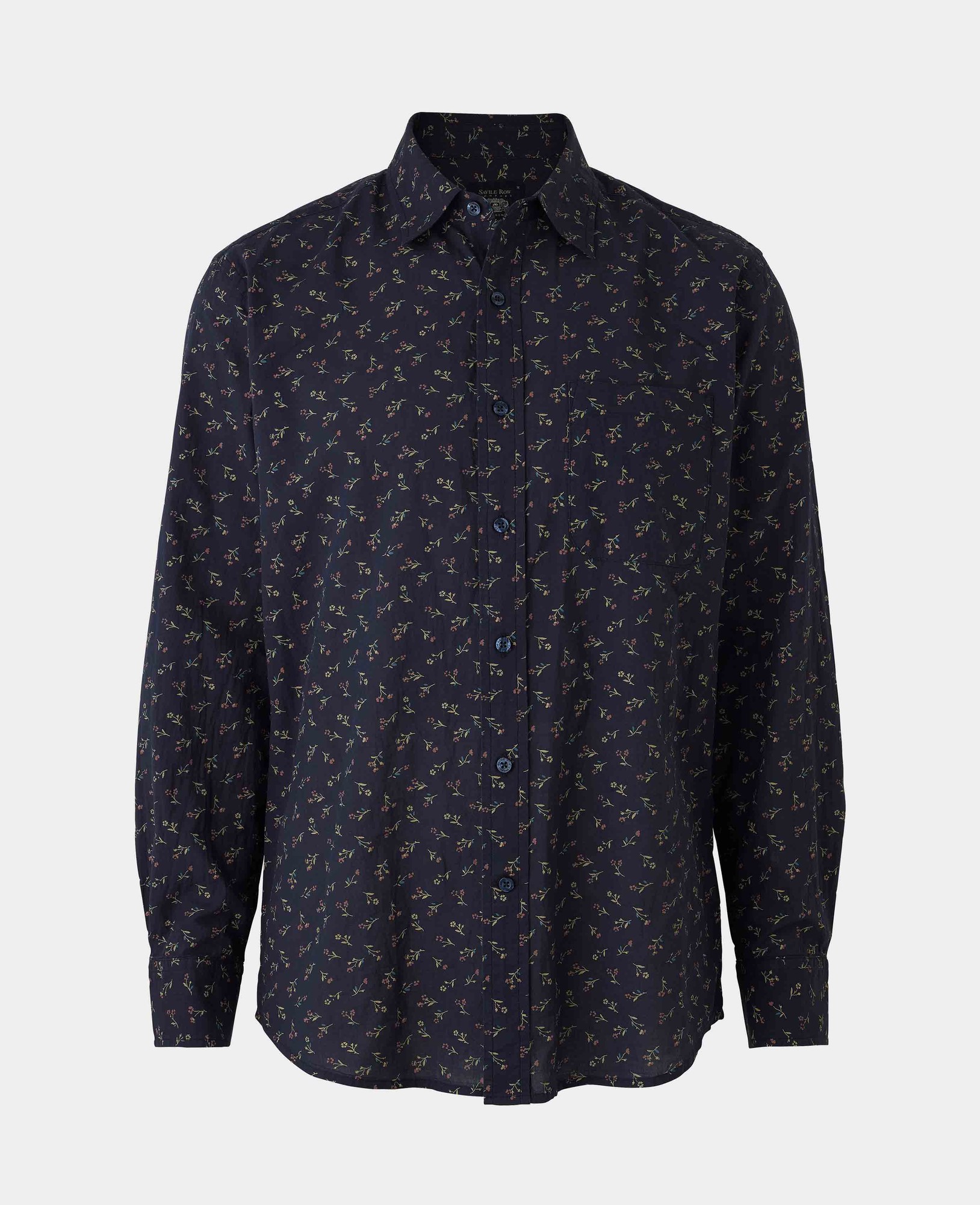 Men's Navy Stretch Cotton Classic Fit Floral Casual Shirt - Size: XL x Extra Long - 38.5" - Savile Row Company - image 5