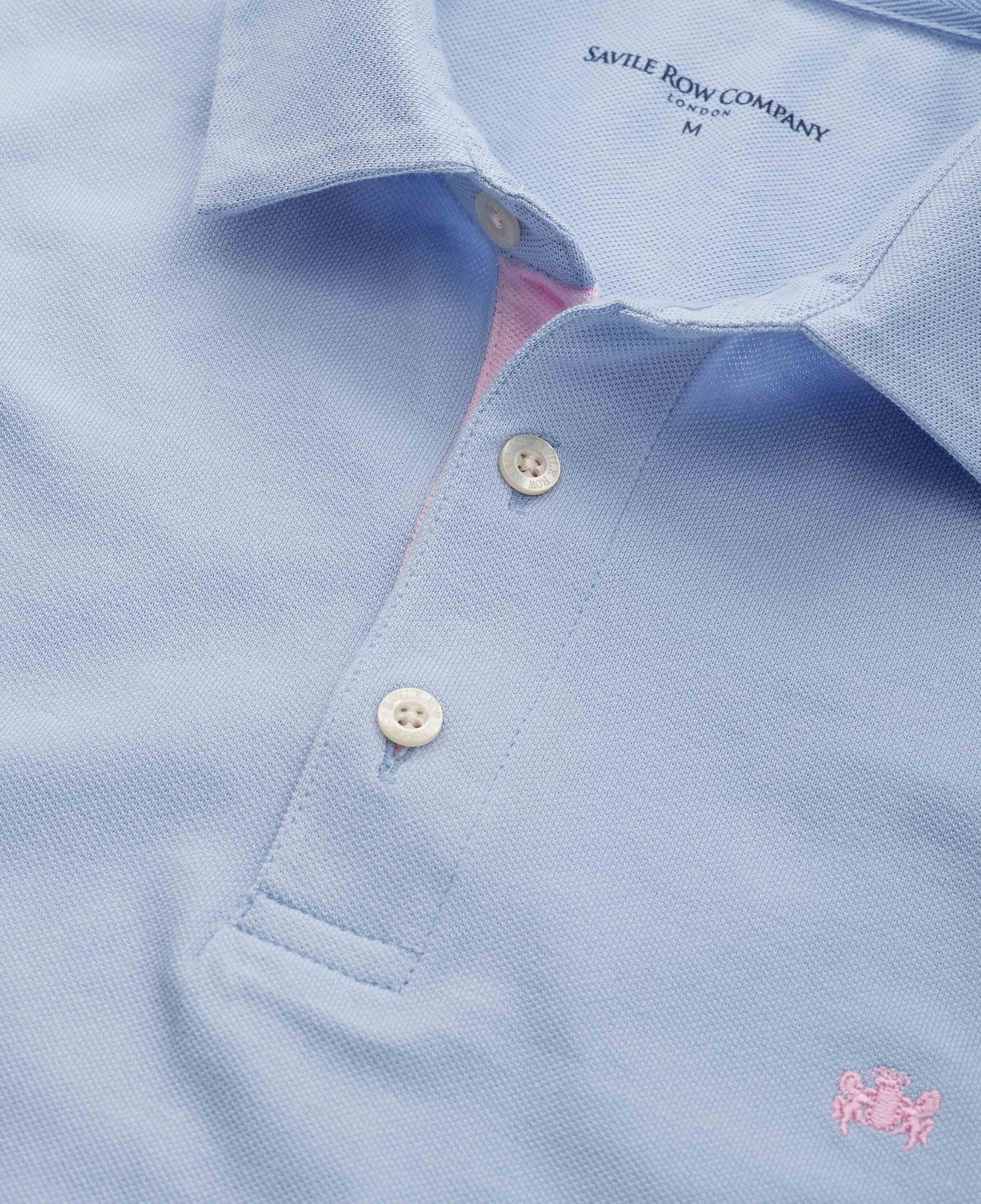 Men's Pale Blue Cotton Pique Short Sleeve Polo Shirt - Size: XL - Savile Row Company - image 2
