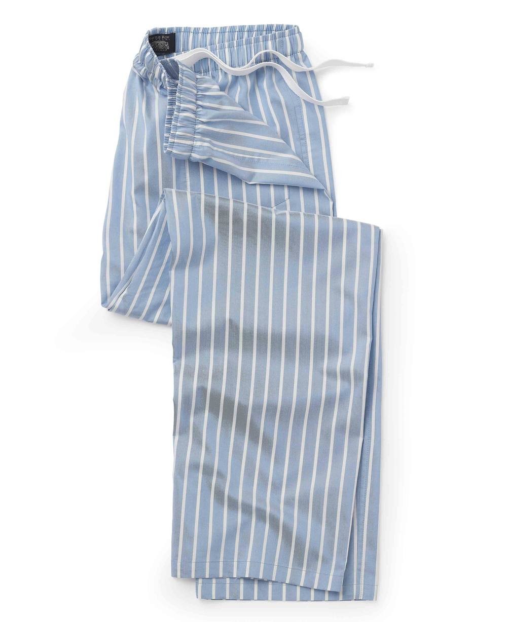Men's Pale Blue Cotton Twill Wide Stripe Lounge Pants - Size: Small - Savile Row Company - image 2