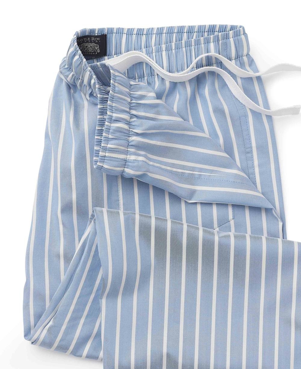 Men's Pale Blue Cotton Twill Wide Stripe Lounge Pants - Size: Small - Savile Row Company - image 3