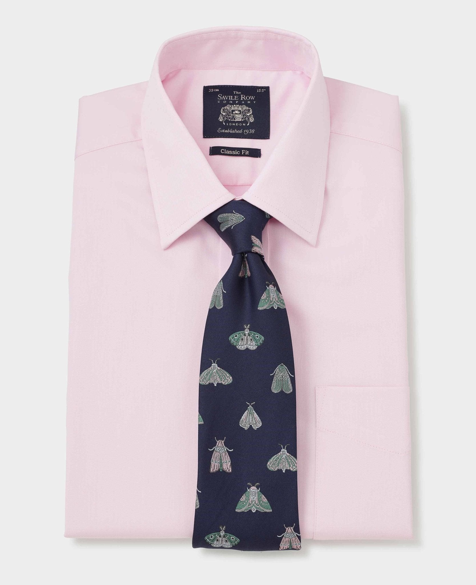 Men's Pale Pink Fine Twill Classic Fit Formal Shirt - Single or Double Cuff - Size: 15" x Extra Long - 36" - Savile Row Company - image 3