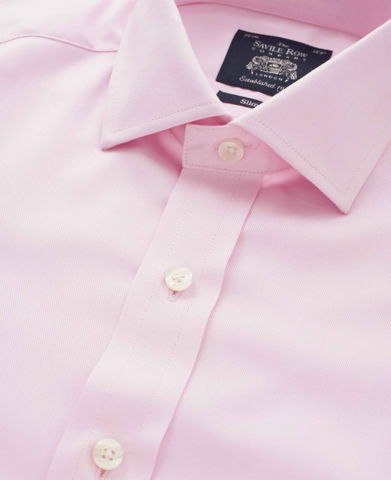 Men's Pale Pink Twill Slim Fit Formal Shirt - Single or Double Cuff - Size: 18" x Extra Long - 39" - Savile Row Company - image 5
