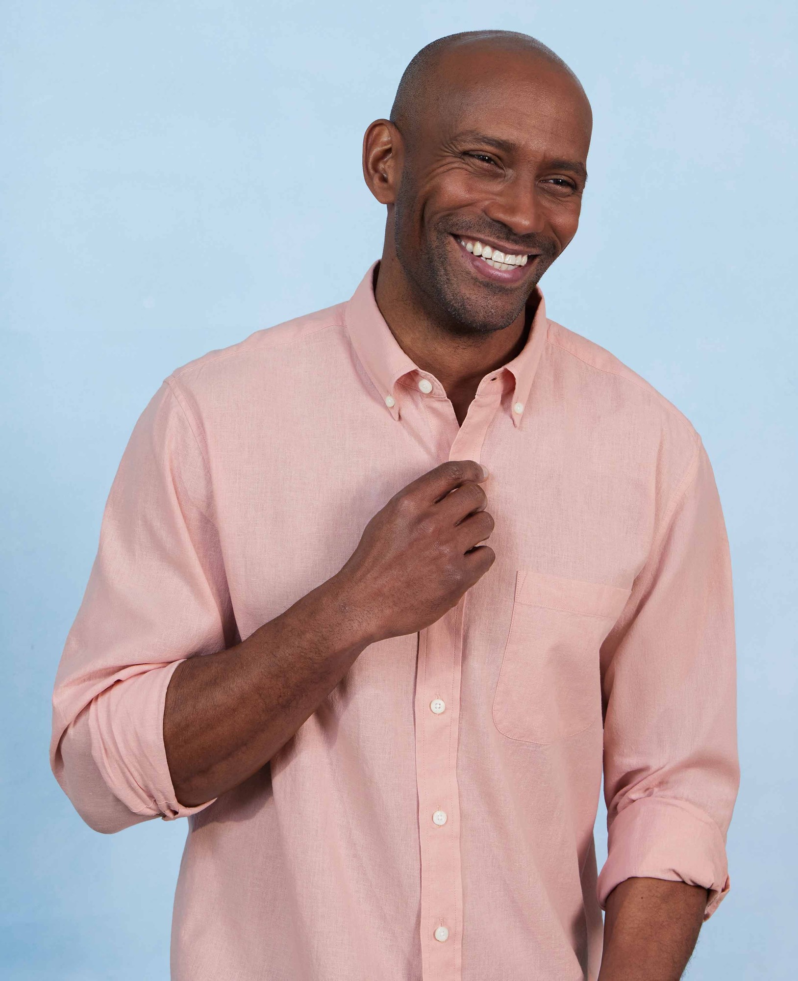 Men's Peach Linen Cotton Classic Fit Button-Down Casual Shirt - Size: Small x Standard - 33.5" - Savile Row Company - image 3