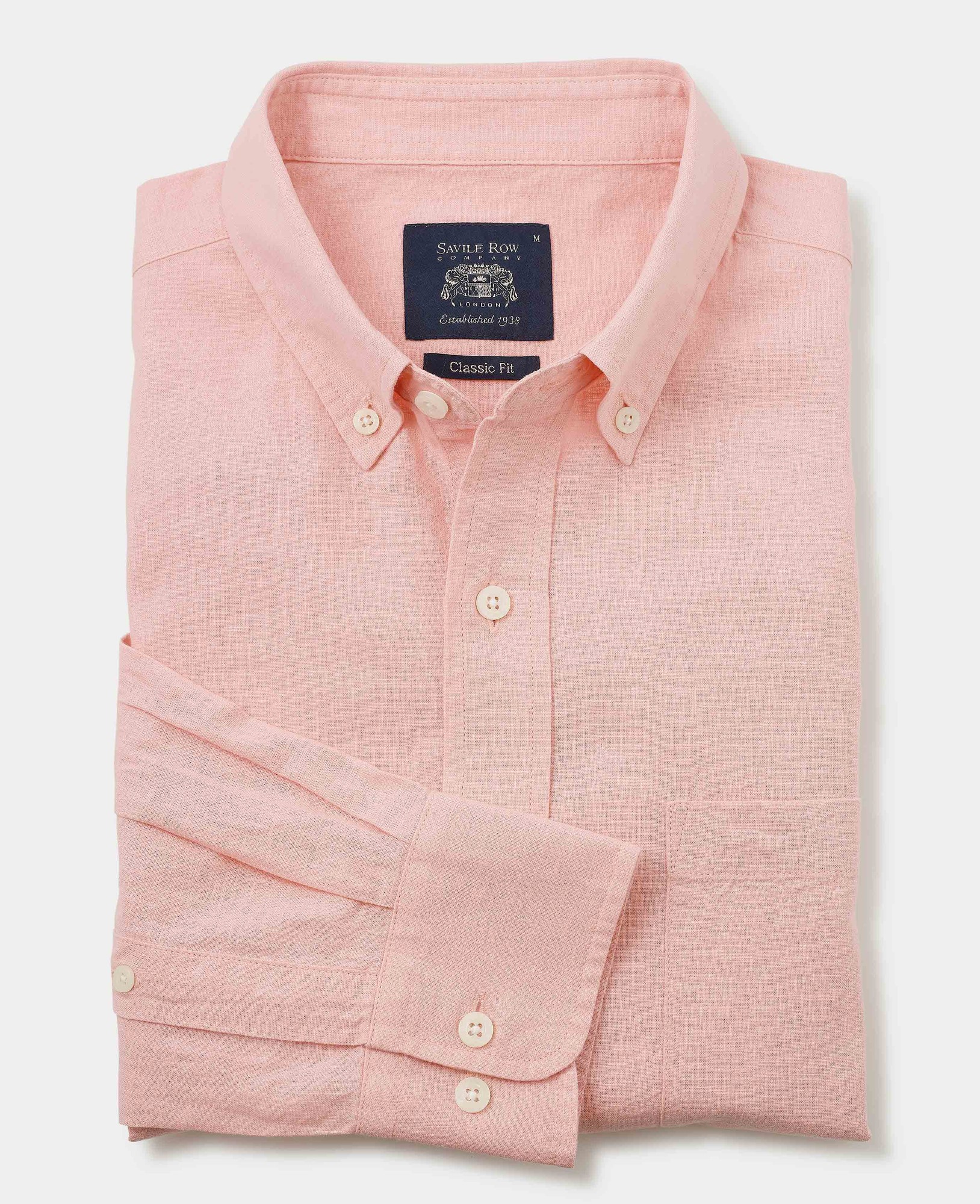Men's Peach Linen Cotton Classic Fit Button-Down Casual Shirt - Size: Small x Standard - 33.5" - Savile Row Company - image 4