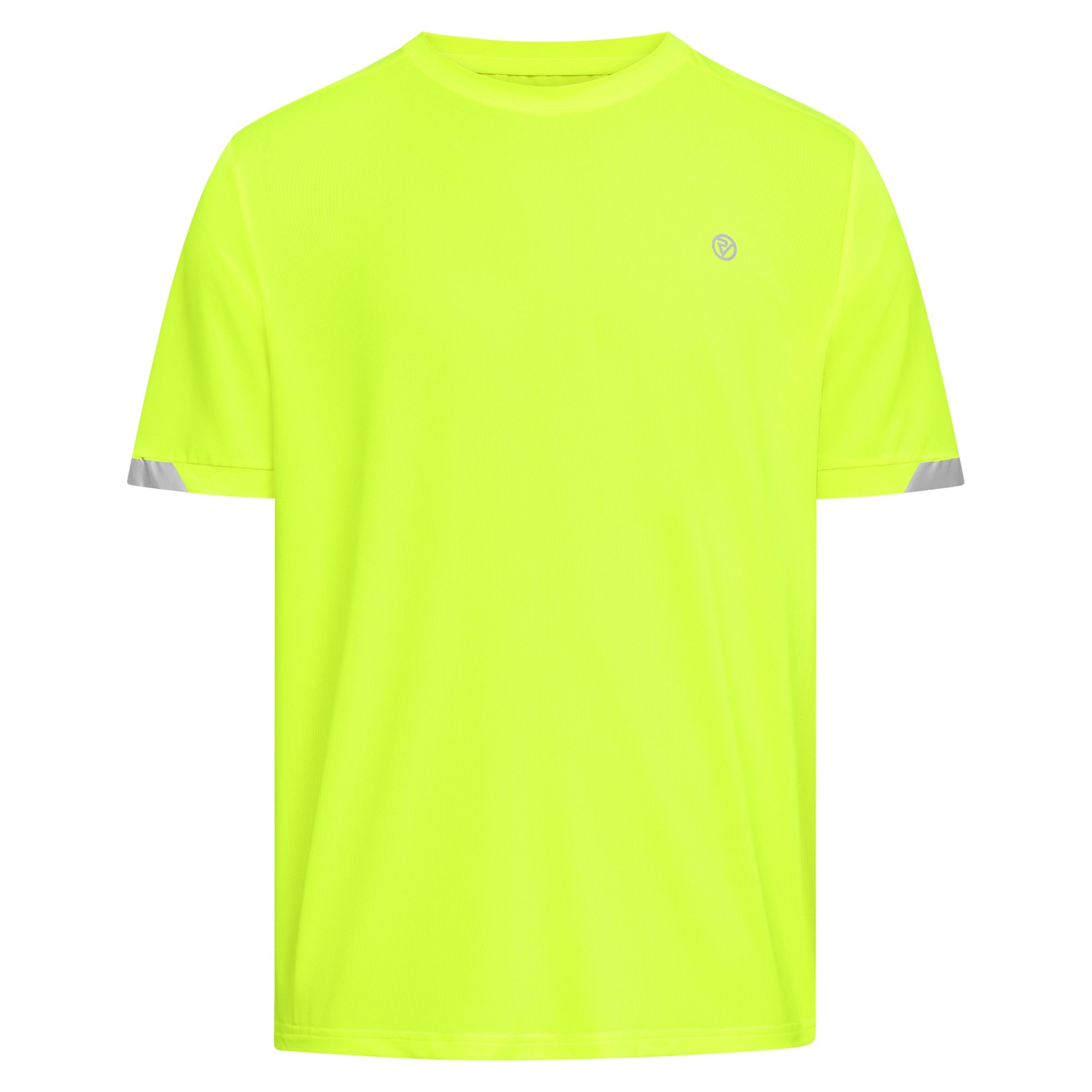 Bright neon yellow men's performance t-shirt by Proviz, featuring short sleeves, a round neckline, and reflective detailing on the sleeves for visibility.