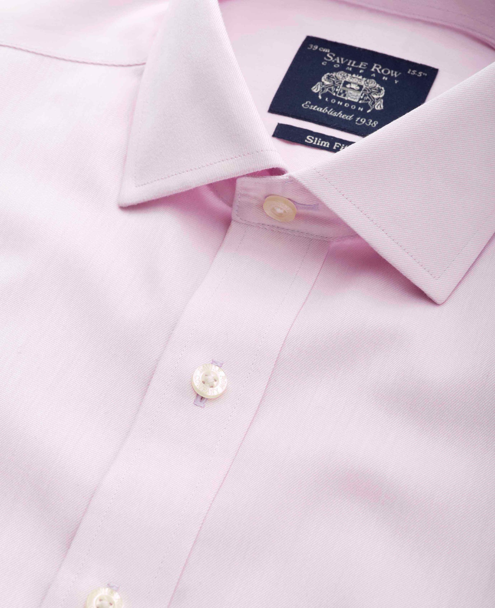 Men's Pink Cotton Twill Slim Fit Non-Iron Shirt - Single Cuff - Size: 18" x Standard - 37" - Savile Row Company - image 2