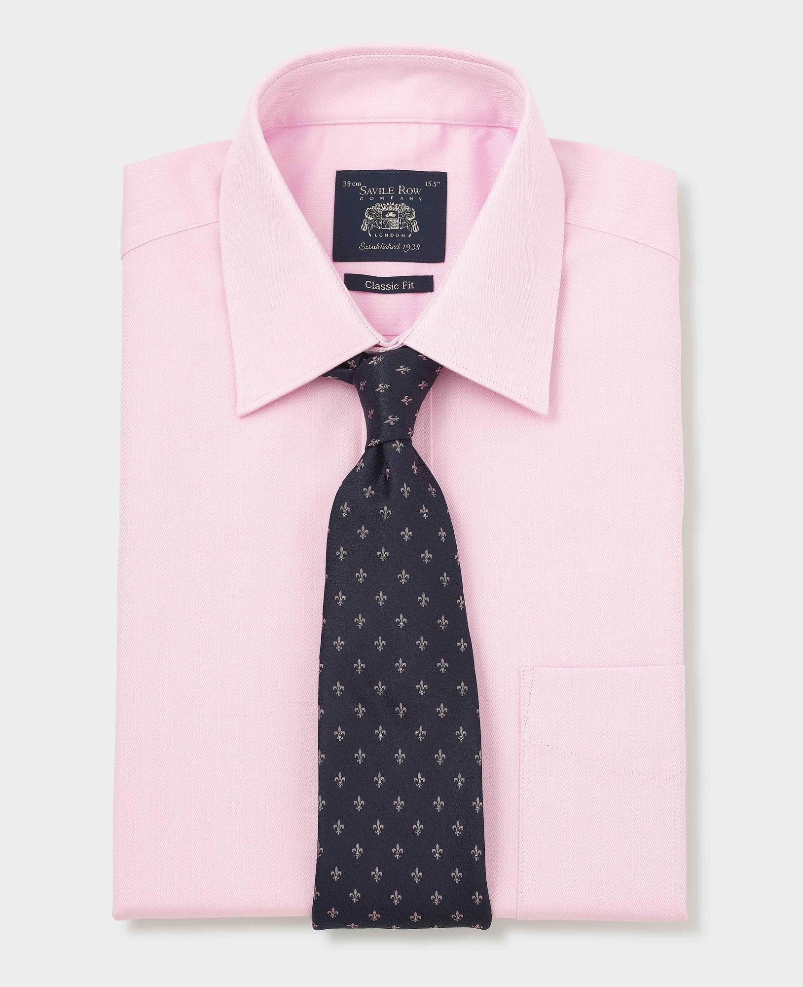 Men's Pink Herringbone Cotton Classic Fit Formal Shirt - Double Cuff - Size: 16.5" x Extra Long - 37" - Savile Row Company - image 5