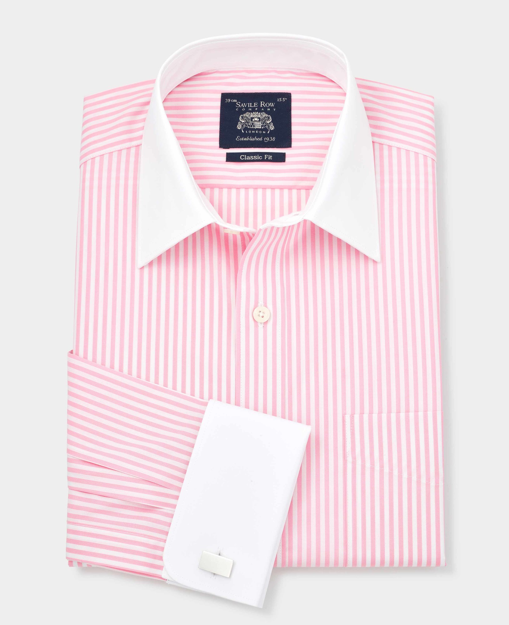 Savile Row Company Savile Row Company London Men Classic Fit Striped Winchester Double Cuff Formal Shirt in Pink