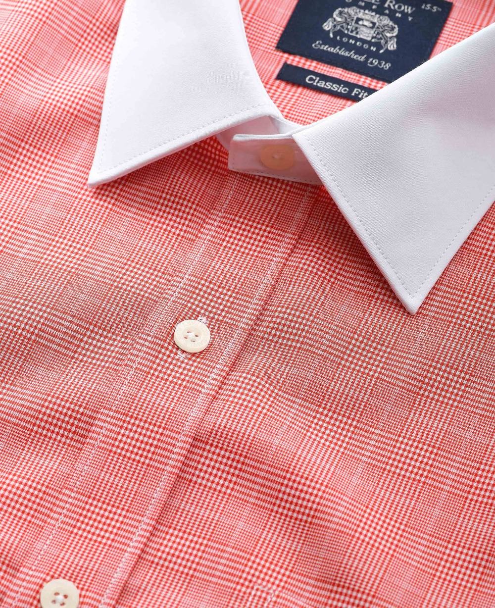 Men's Red Cotton Prince of Wales Check Classic Fit Winchester Formal Shirt - Double Cuff - Size: 17.5" x Standard - 36" - Savile Row Company - image 2