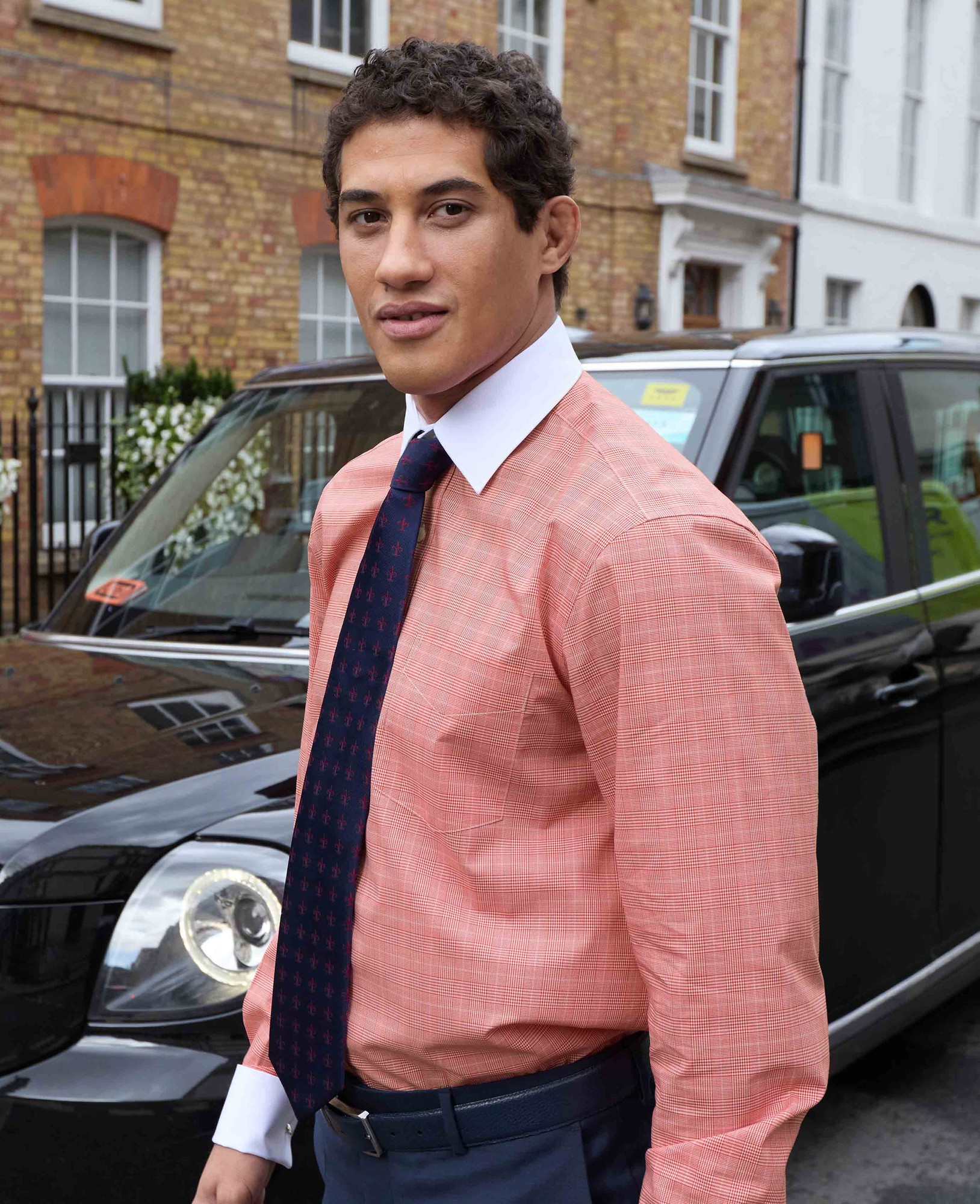 Men's Red Cotton Prince of Wales Check Classic Fit Winchester Formal Shirt - Double Cuff - Size: 17.5" x Extra Long - 38" - Savile Row Company - image 3