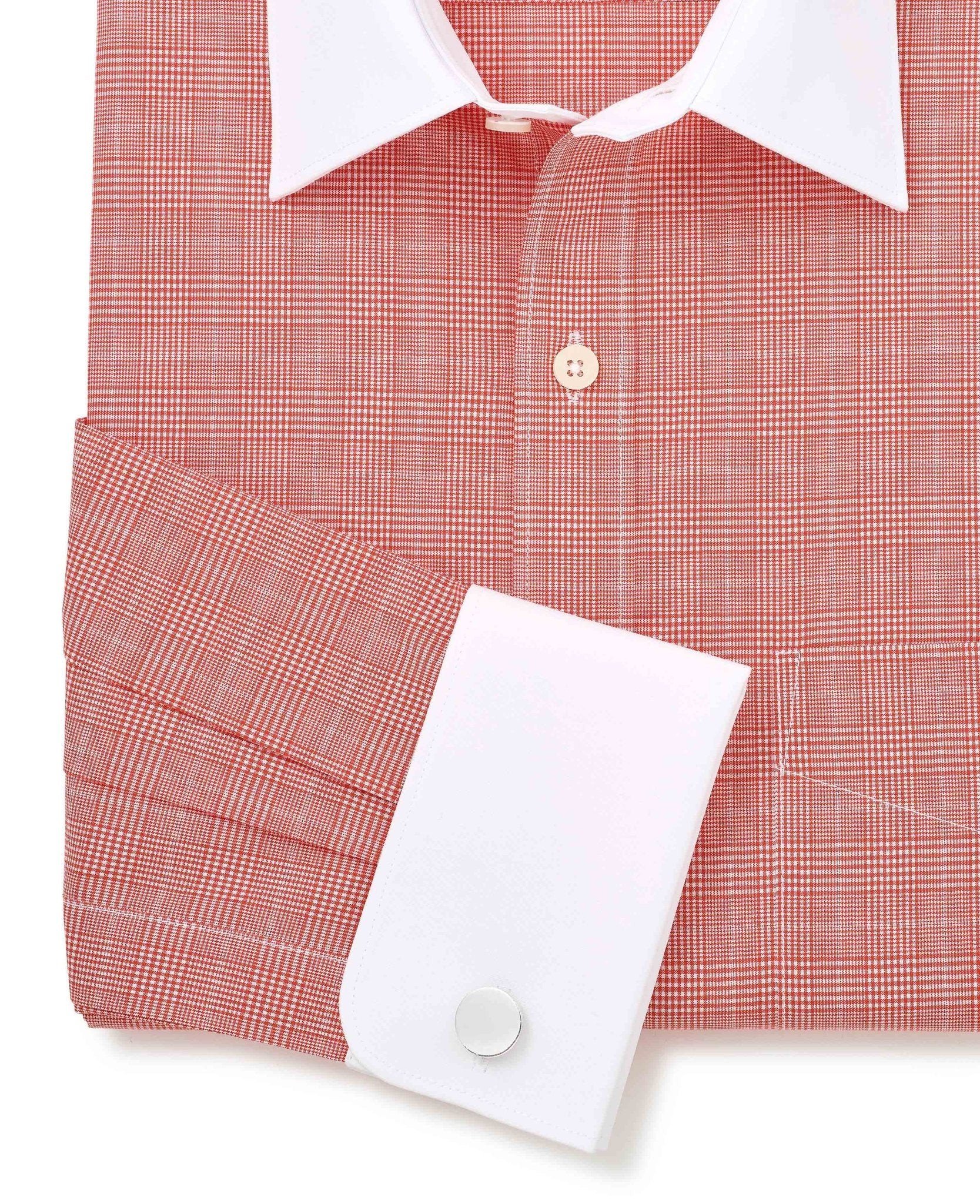 Men's Red Cotton Prince of Wales Check Classic Fit Winchester Formal Shirt - Double Cuff - Size: 17.5" x Extra Long - 38" - Savile Row Company - image 5