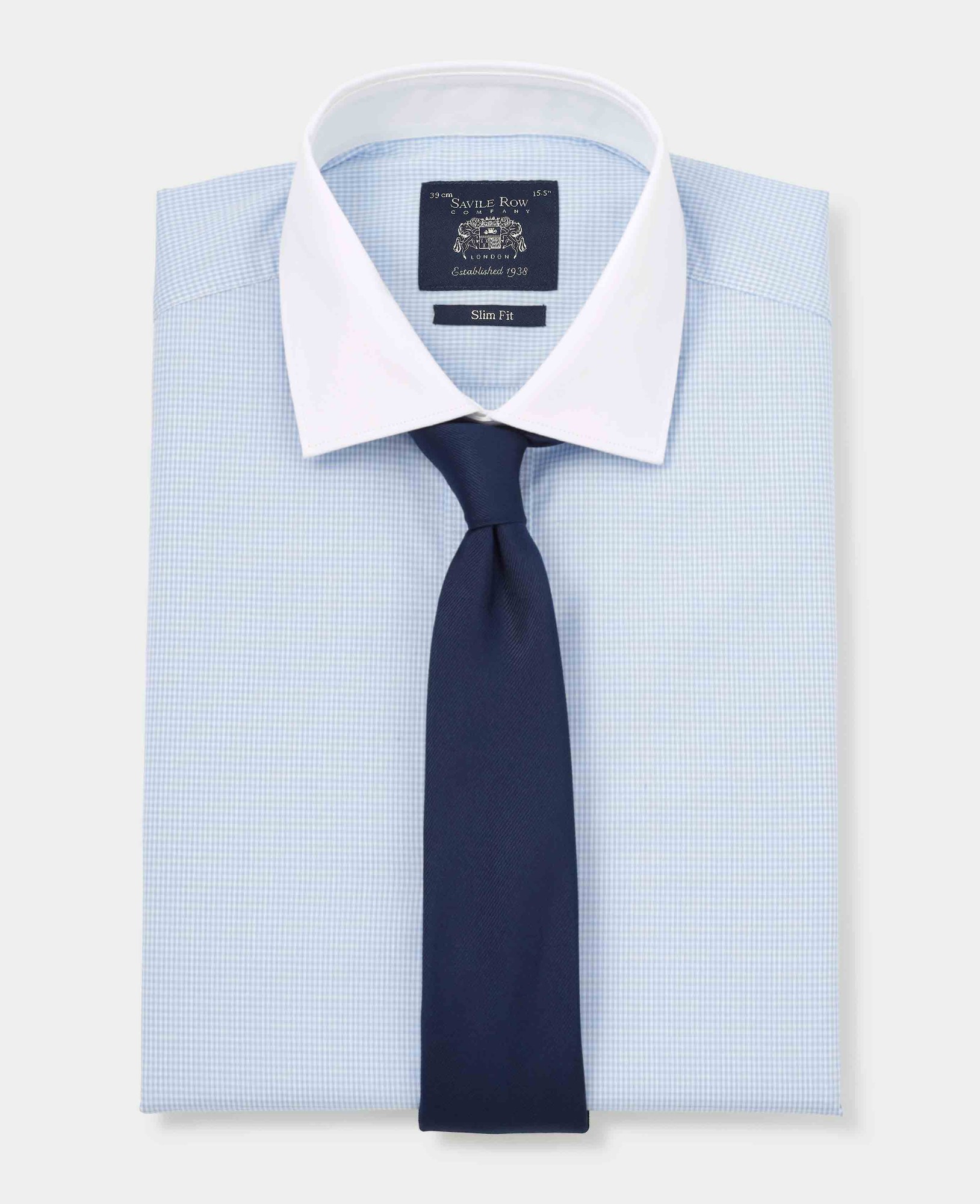 Men's Sky Blue Cotton Gingham Check Slim Fit Winchester Formal Shirt - Double Cuff - Size: 15.5" x Extra Long - 36" - Savile Row Company - image 3
