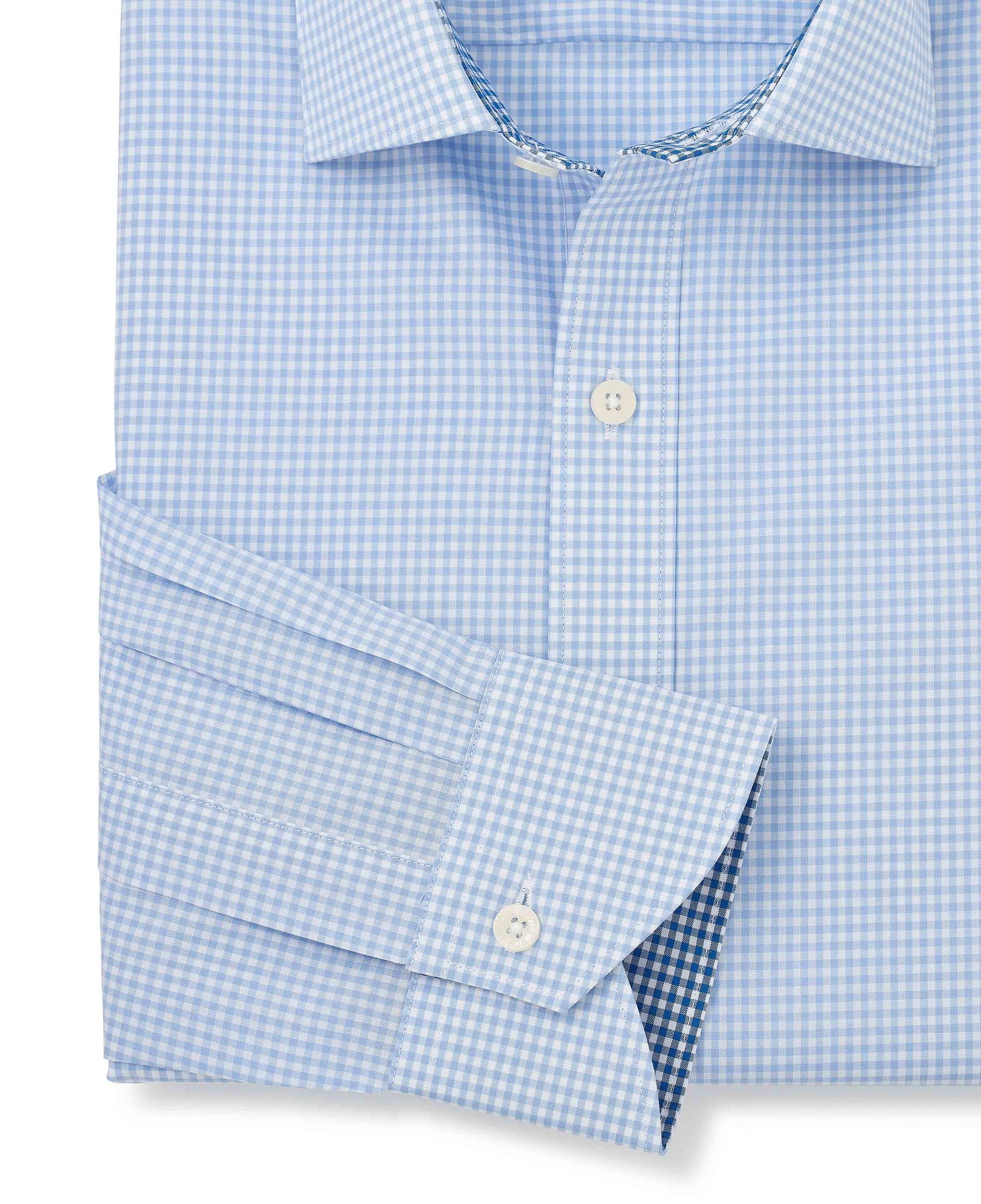 Men's Sky Blue Cotton Gingham Slim Fit Formal Shirt - Single Cuff - Size: 18" x Standard - 37" - Savile Row Company - image 5