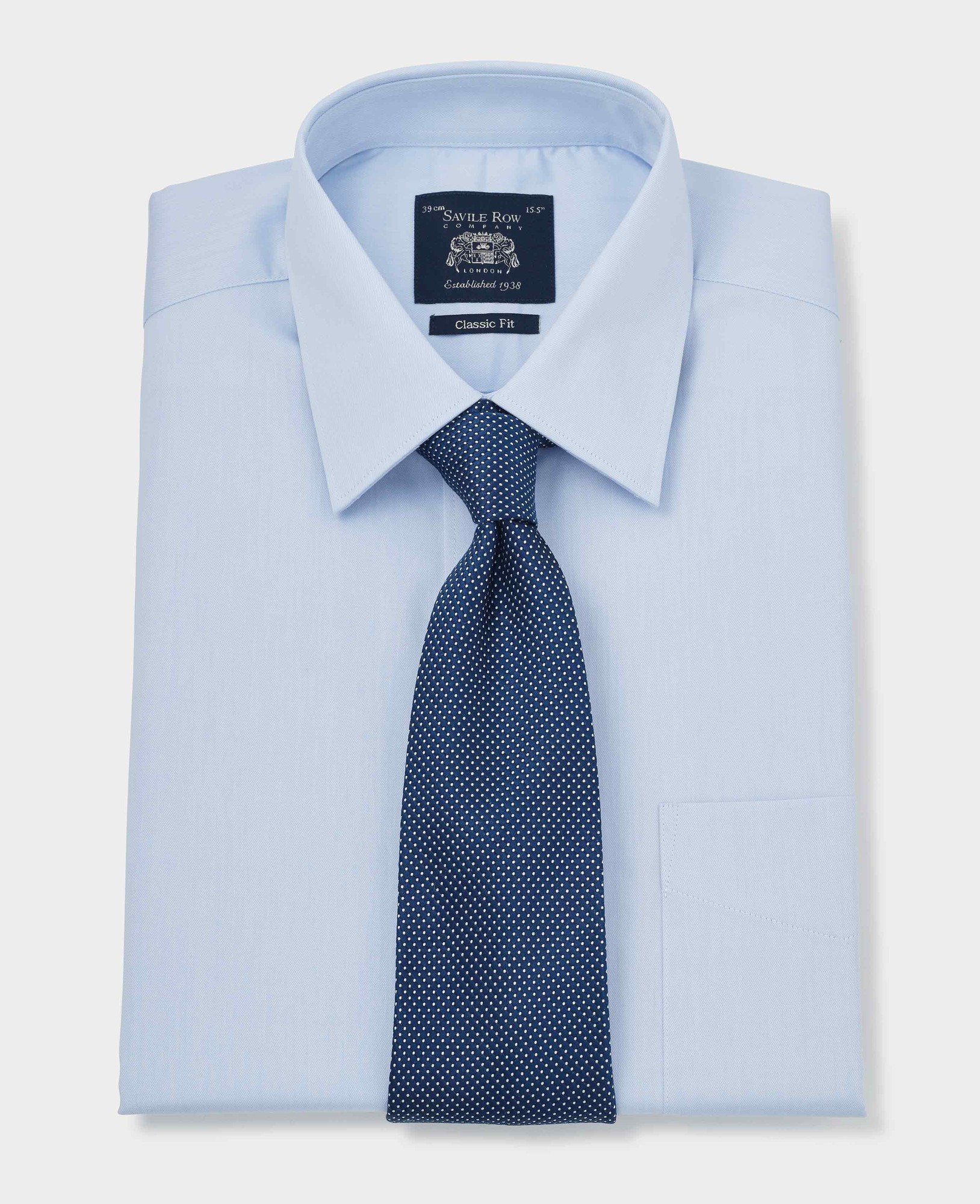 Men's Sky Blue Cotton Twill Classic Fit Shirt - Single or Double Cuff - Size: 15" x Extra Long - 36" - Savile Row Company - image 3
