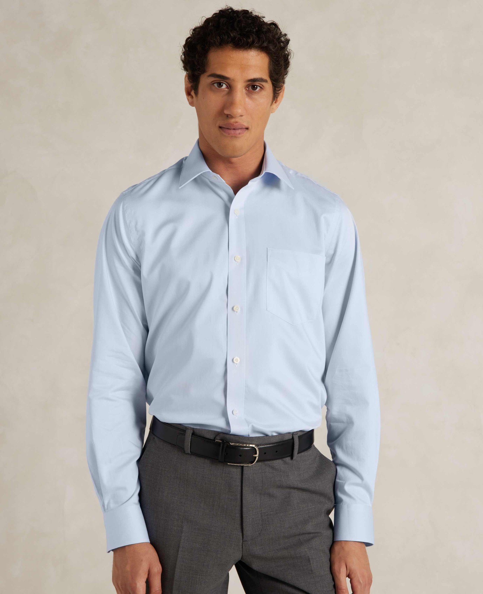 Men's Sky Blue Cotton Twill Classic Fit Shirt - Single or Double Cuff - Size: 16.5" x Standard - 35" - Savile Row Company - image 4
