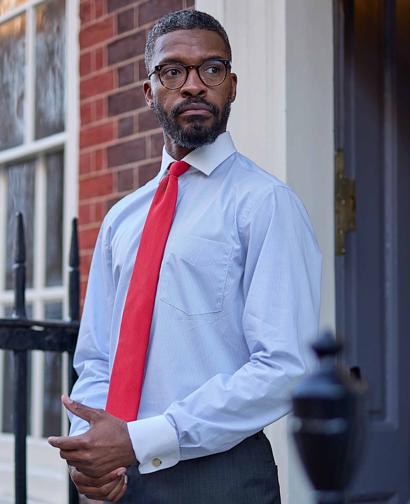 Men's Sky Blue Cotton Window Check Classic Fit Winchester Formal Shirt - Double Cuff - Size: 15.5" x Standard - 34" - Savile Row Company - image 4