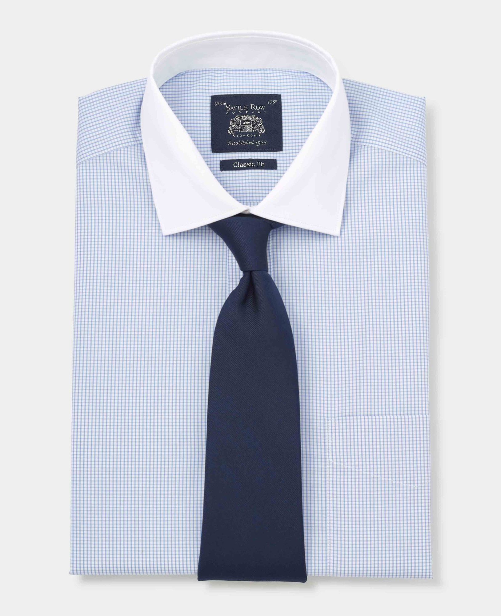 Men's Sky Blue Cotton Window Check Classic Fit Winchester Formal Shirt - Double Cuff - Size: 15.5" x Standard - 34" - Savile Row Company - image 5