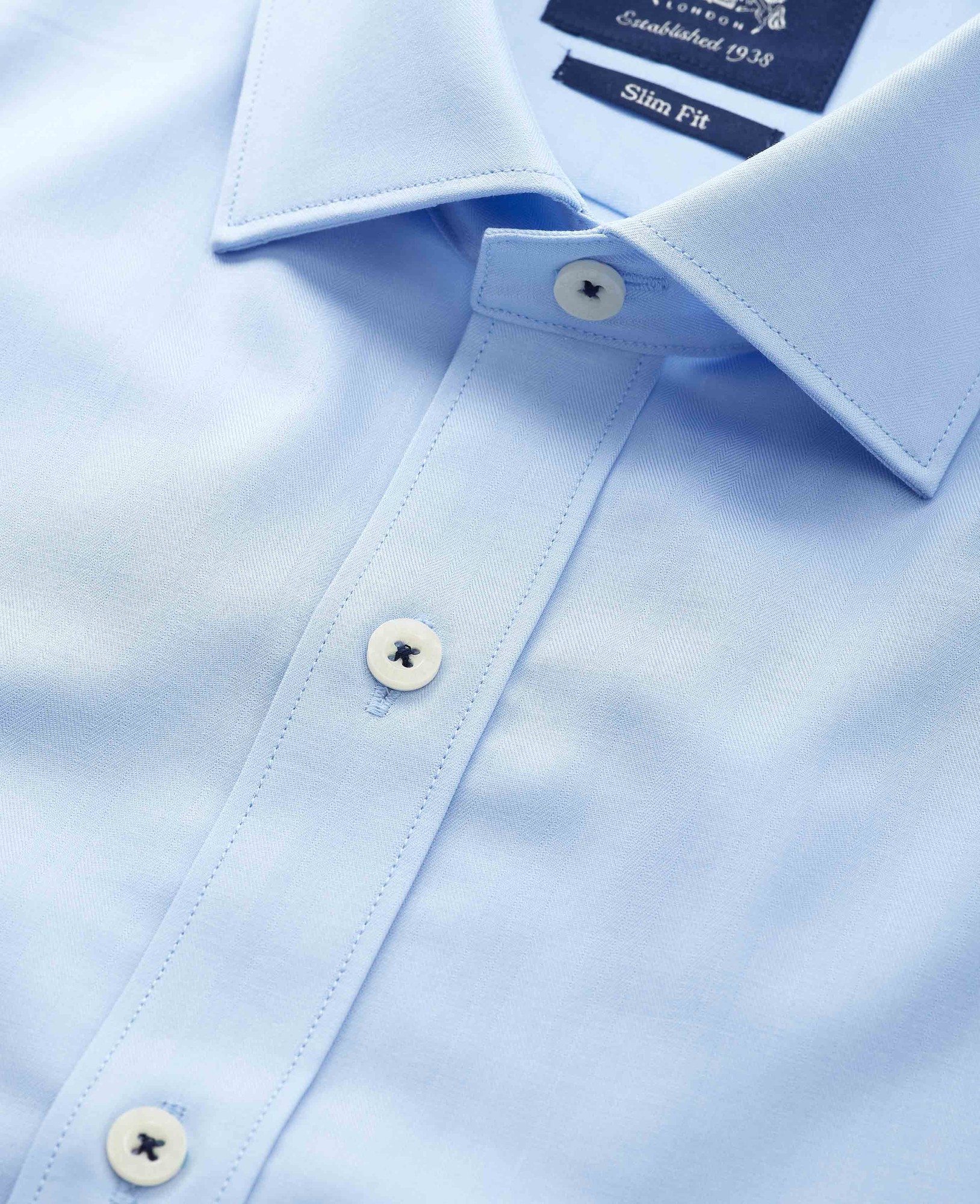 Men's Sky Blue Herringbone Cotton Slim Fit Formal Shirt - Single Cuff - Size: 14.5" x Standard - 33" - Savile Row Company - image 3