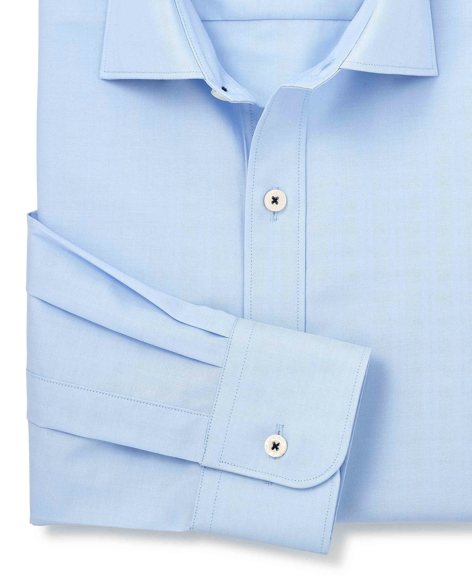 Men's Sky Blue Herringbone Cotton Slim Fit Formal Shirt - Single Cuff - Size: 18" x Standard - 37" - Savile Row Company - image 5