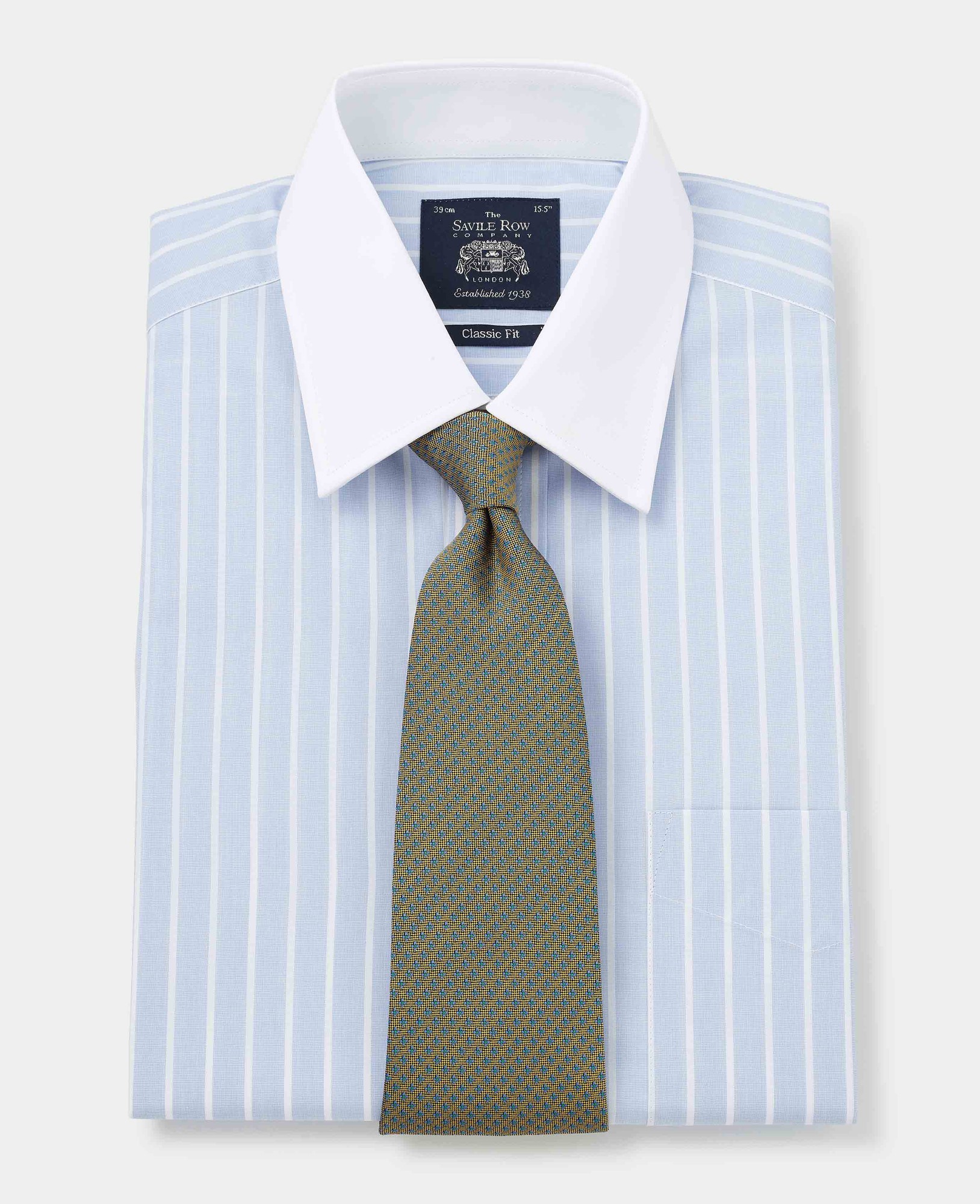 Men's Sky Blue Reverse Stripe Classic Fit Shirt With White Collar & Cuffs - Size: 15" x Extra Long - 36" - Savile Row Company - image 2