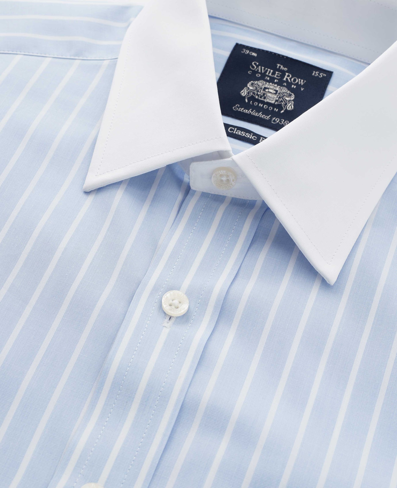 Men's Sky Blue Reverse Stripe Classic Fit Shirt With White Collar & Cuffs - Size: 15" x Extra Long - 36" - Savile Row Company - image 3